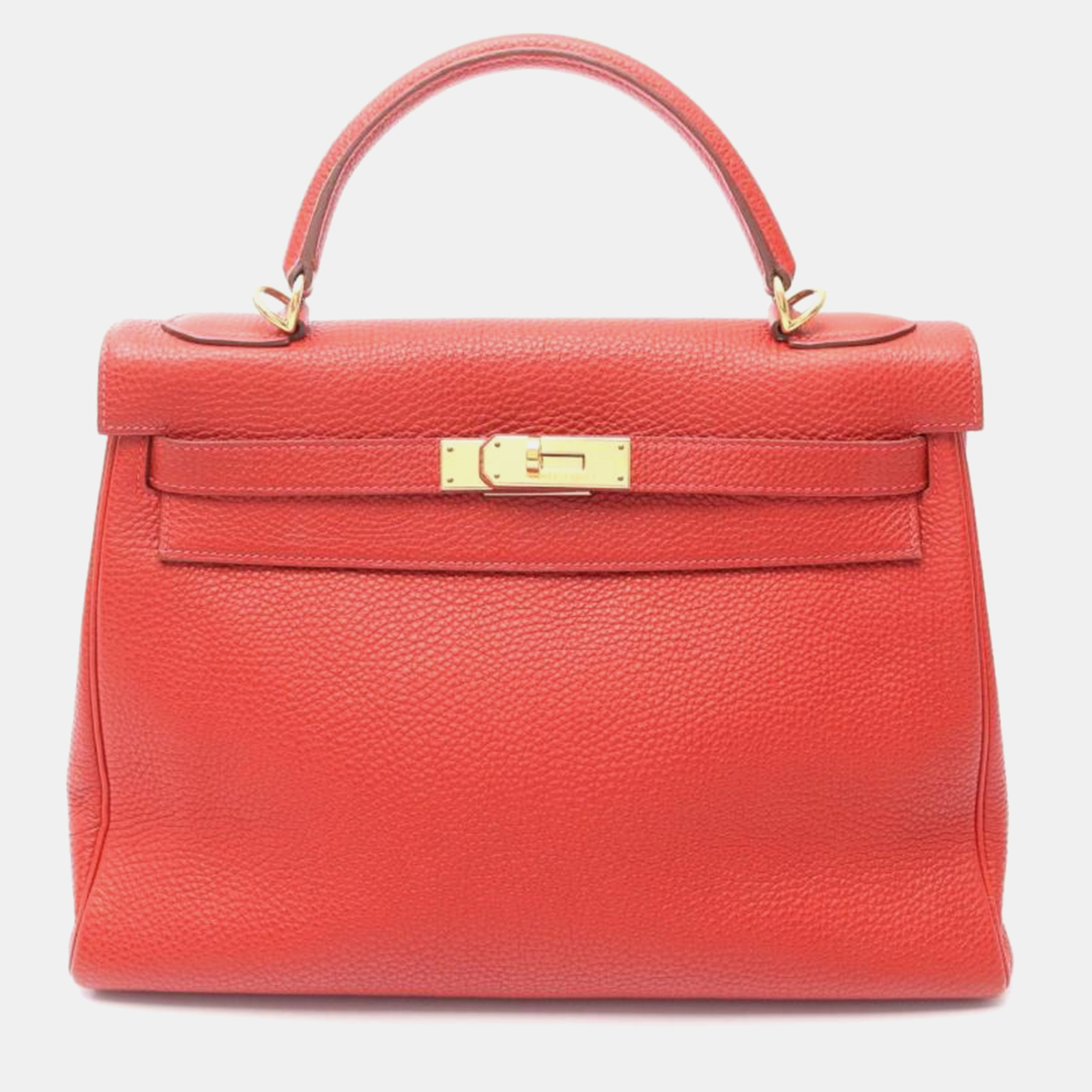 Pre-owned Hermes Kelly 32 Rouge Vif Leather Handbag In Red