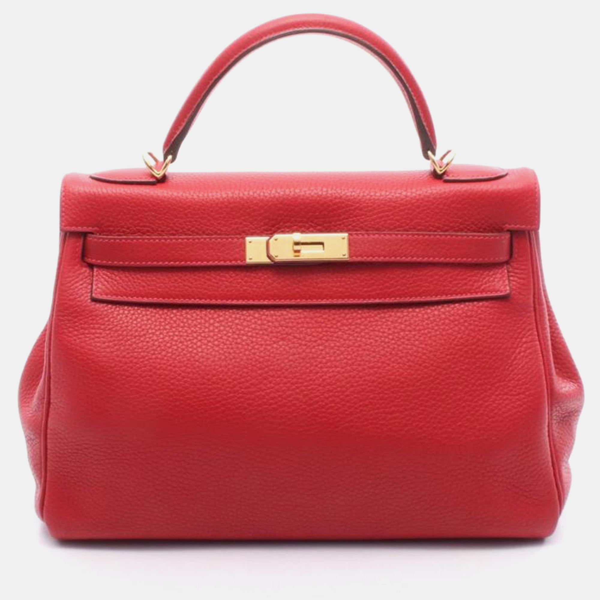 

Hermes Kelly 32 Vermillion Red Taurillon Clemence Handbag