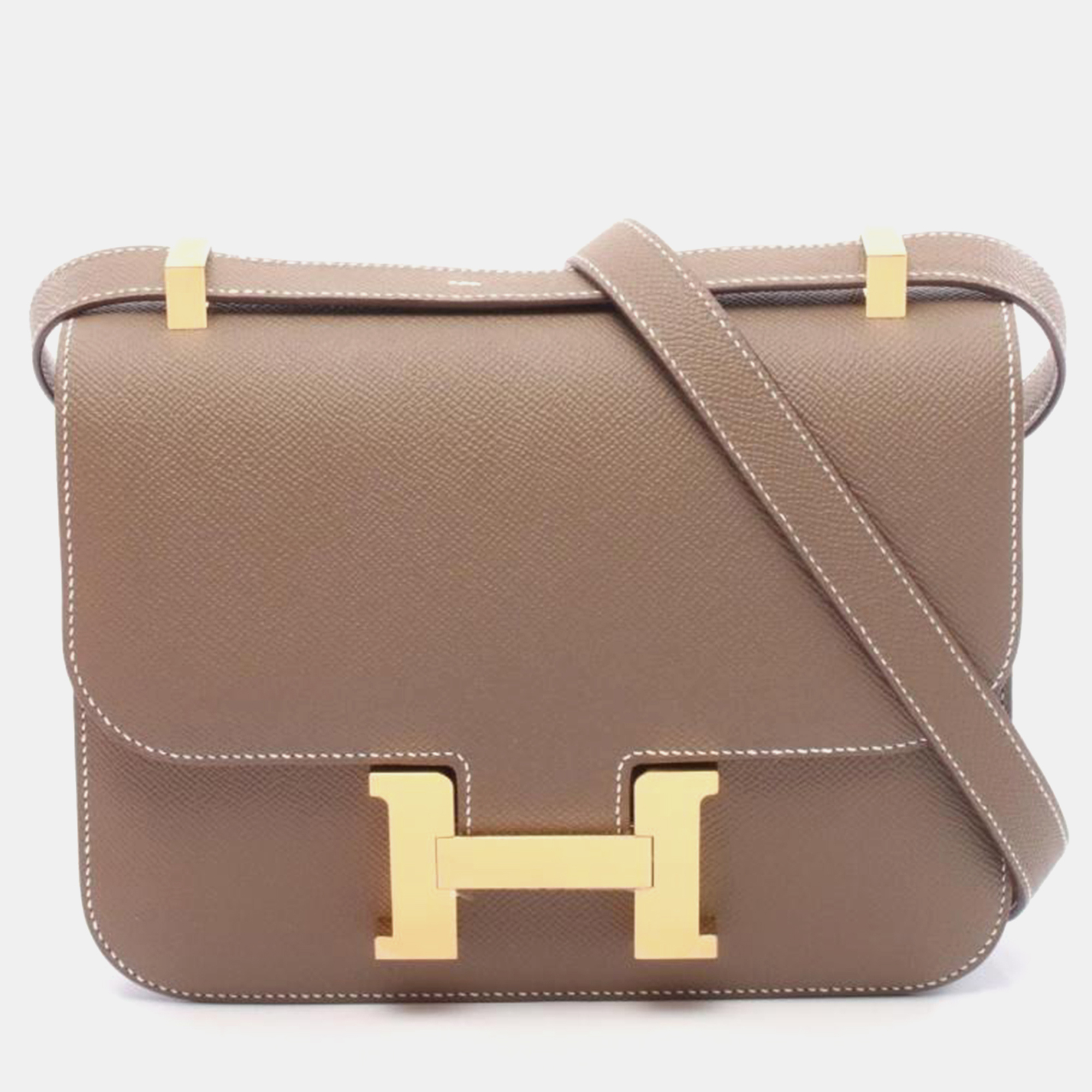 Pre-owned Hermes Constance 24 Etoupe Grey Epsom Leather Shoulder Bag In Brown