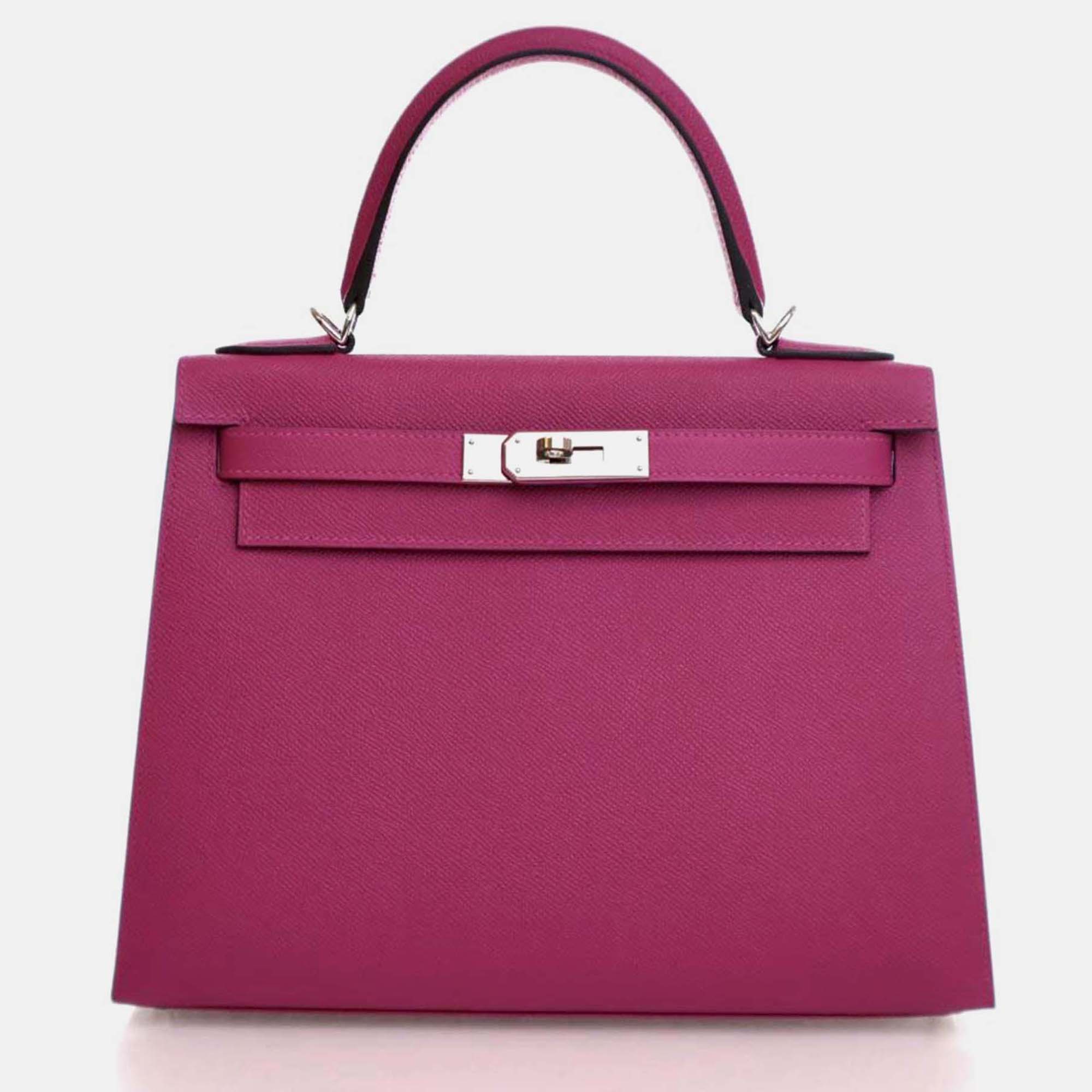 

Hermes Kelly Sellier 28 Rose Pourpre Epsom Leather Handbag, Purple