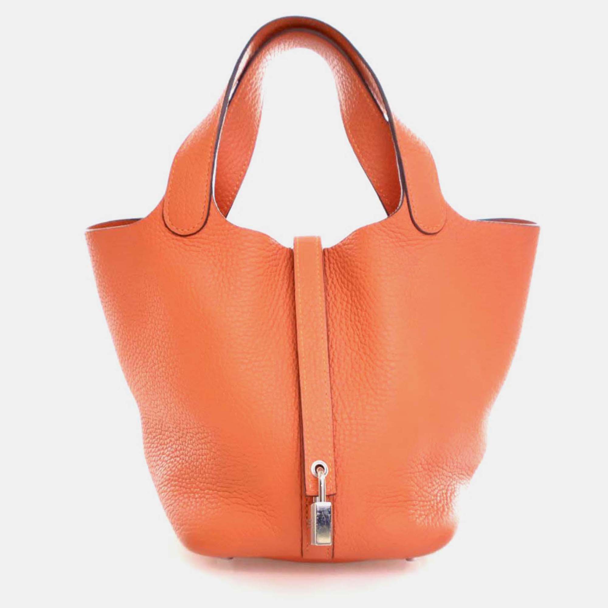 

Hermes Picotin 18 Orange Clemence Leather Handbag