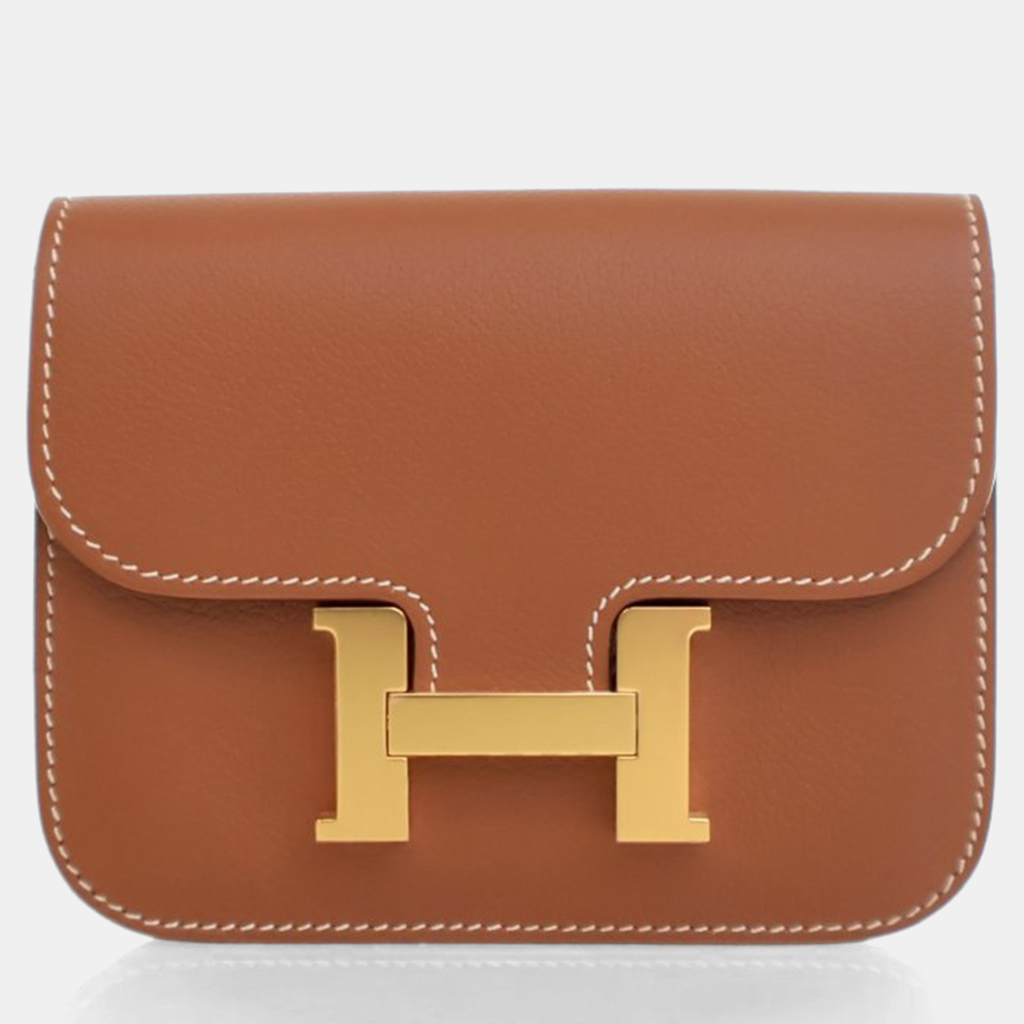Pre-owned Hermes Constance Gold Evercolor Slim Wallet