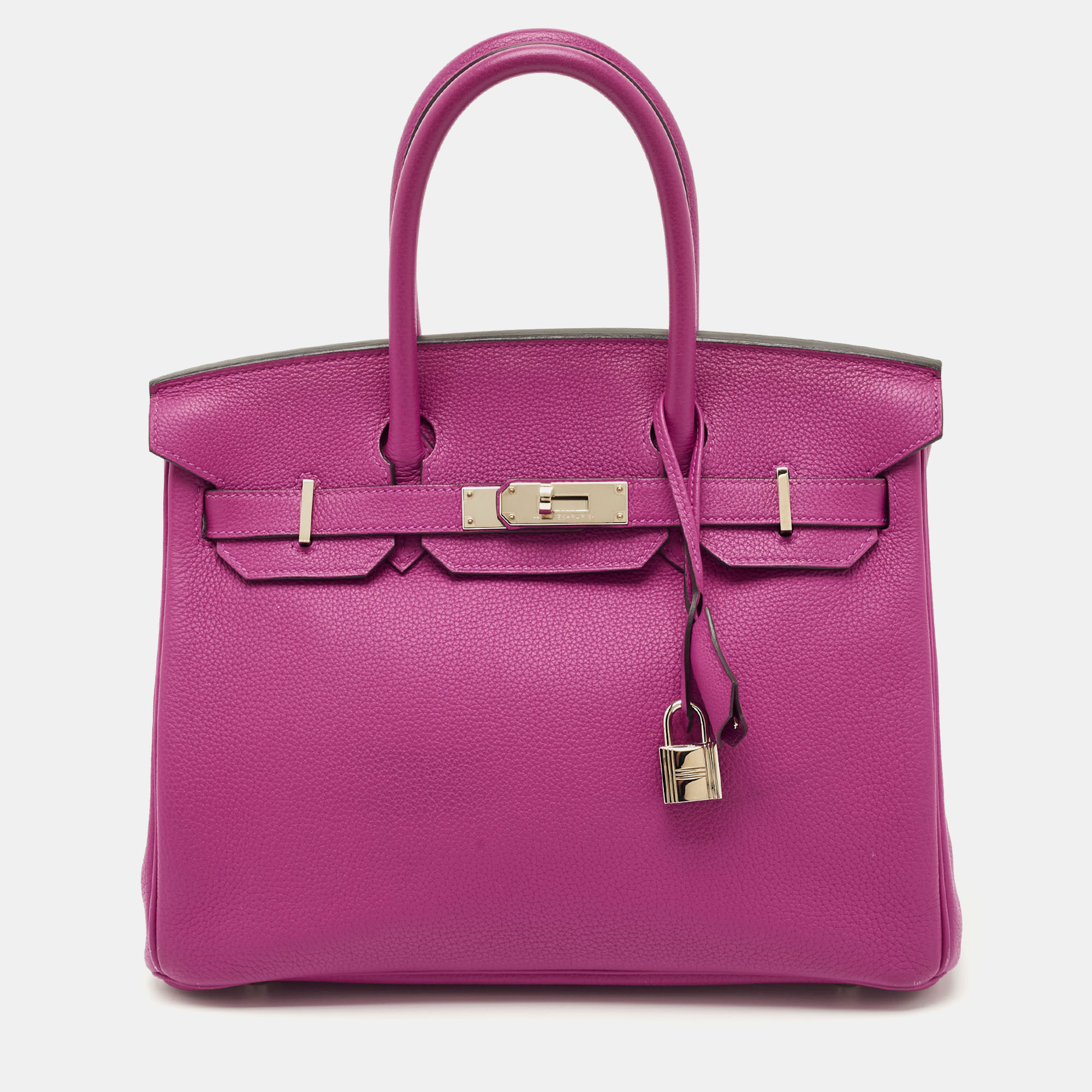 

Hermes Rose Pourpre Togo Leather Palladium Finish Birkin 30 Bag, Pink