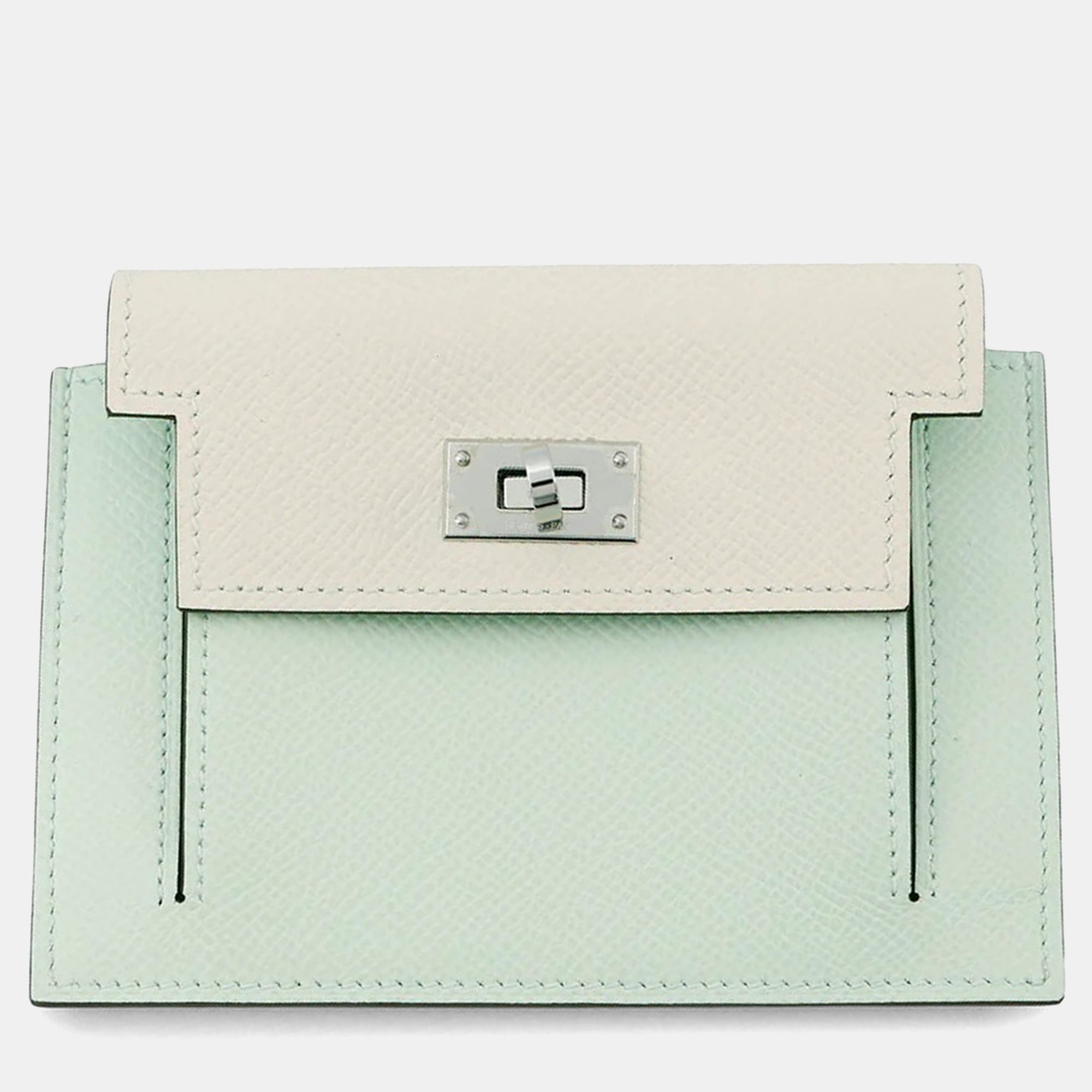

Hermes Kelly Pocket Compact Tricolor Vert Fizz Nata Vert Comics Epsom Leather Wallet, Beige