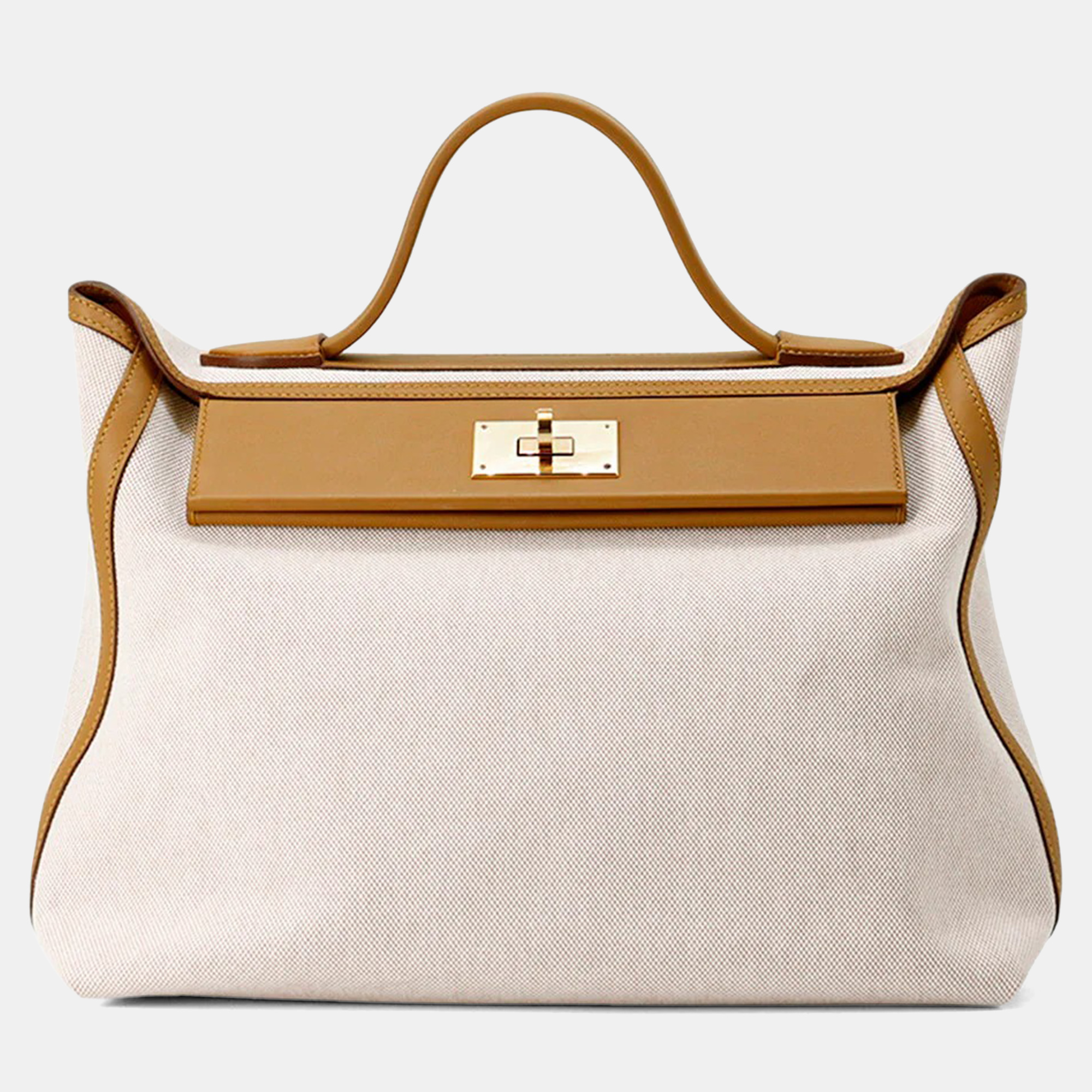 

Hermes 24/24 Sac Van Quatre 35 Sesame Ecru Toile H Swift Leather Shoulder Bag, Cream