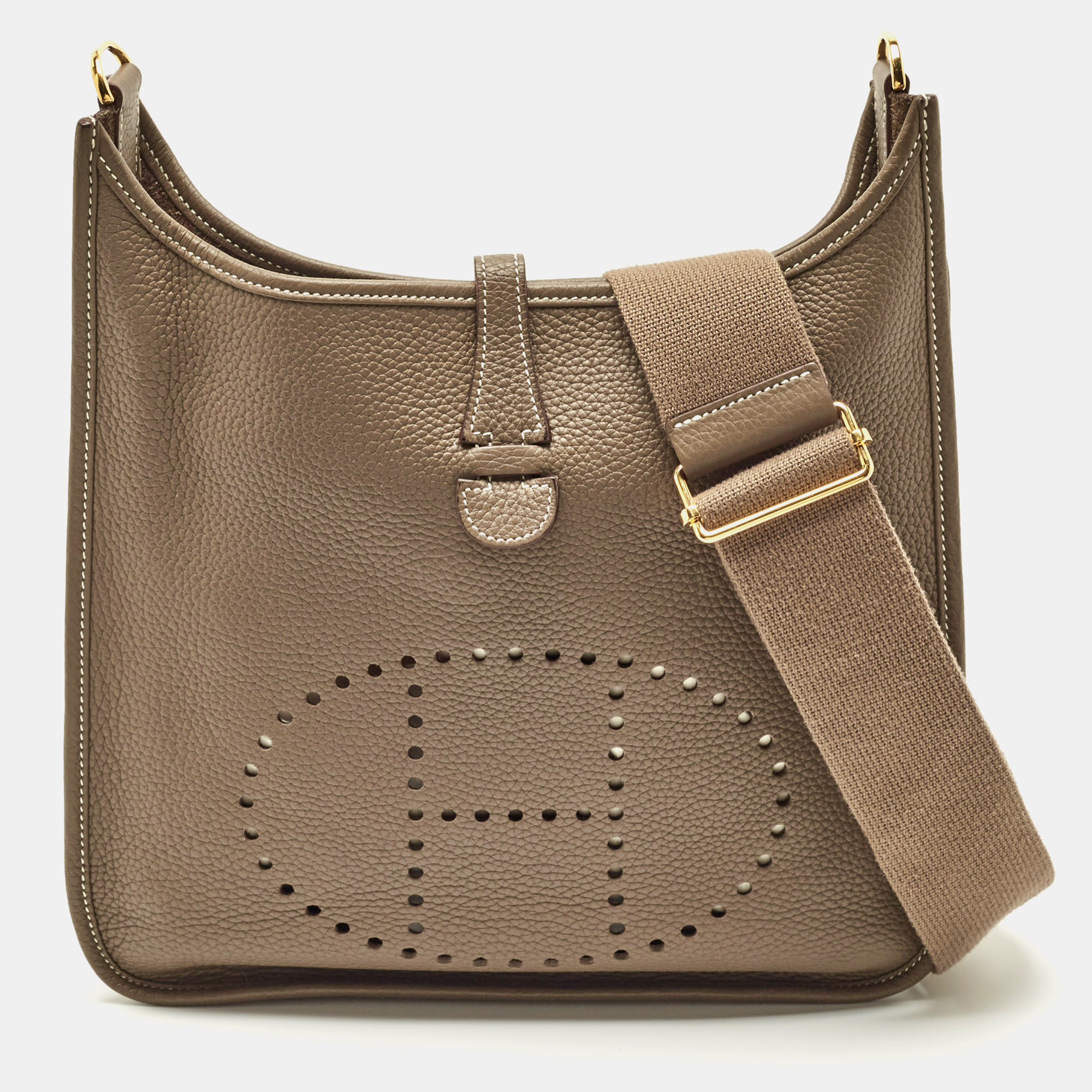 

Hermes Etoupe Taurillon Clemence Leather Evelyne III PM Bag, Grey