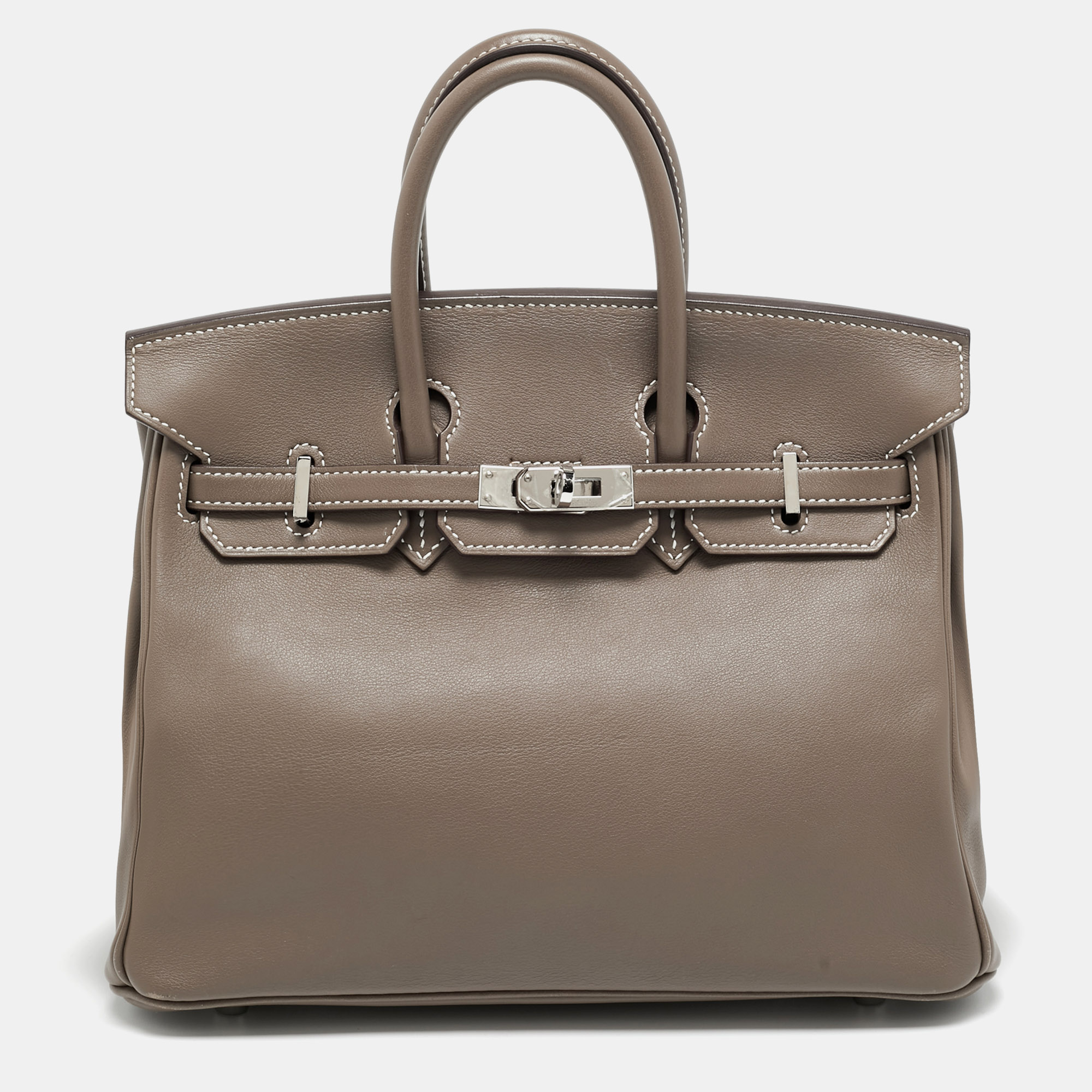 

Hermes Etoupe Swift Leather Palladium Finish Birkin 25 Bag, Grey