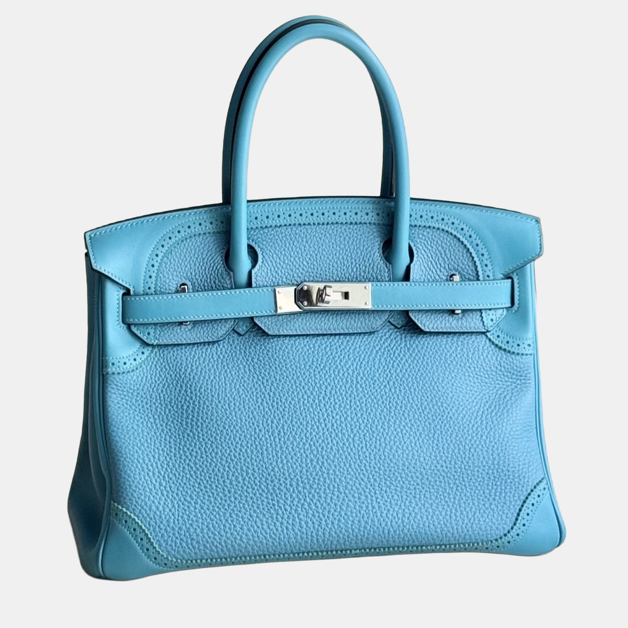 Pre-owned Hermes Birkin 30 Turquoise Togo Leather Tote Bag In Blue