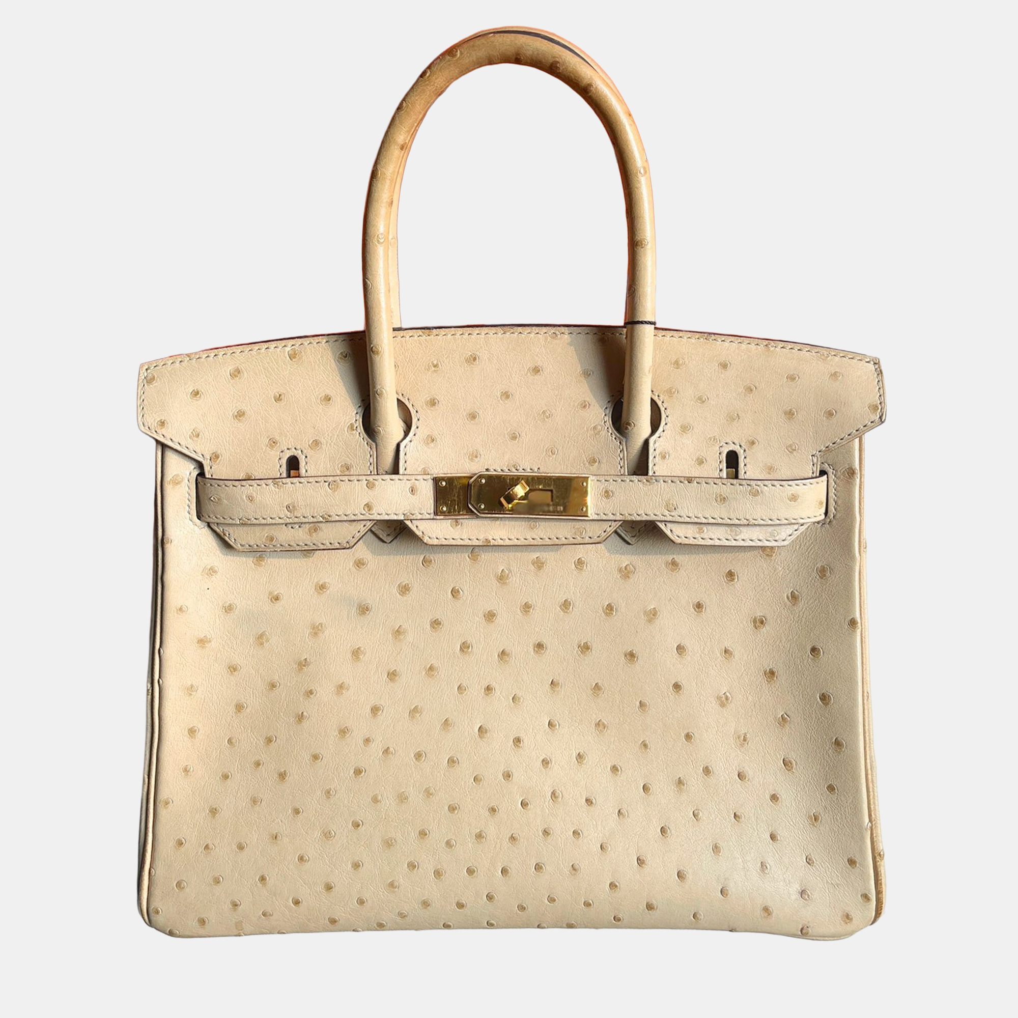 

Hermes Birkin 30 White Wool Ostrich Leather Tote Bag, Brown