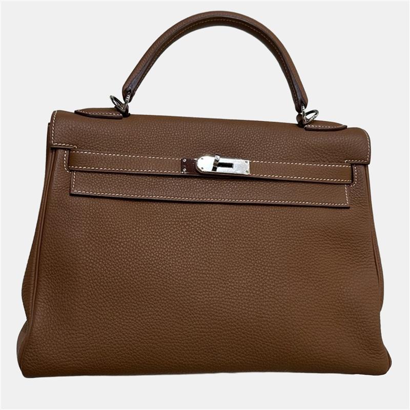

Hermes Kelly 32 Gold Leather Shoulder Bag, Brown