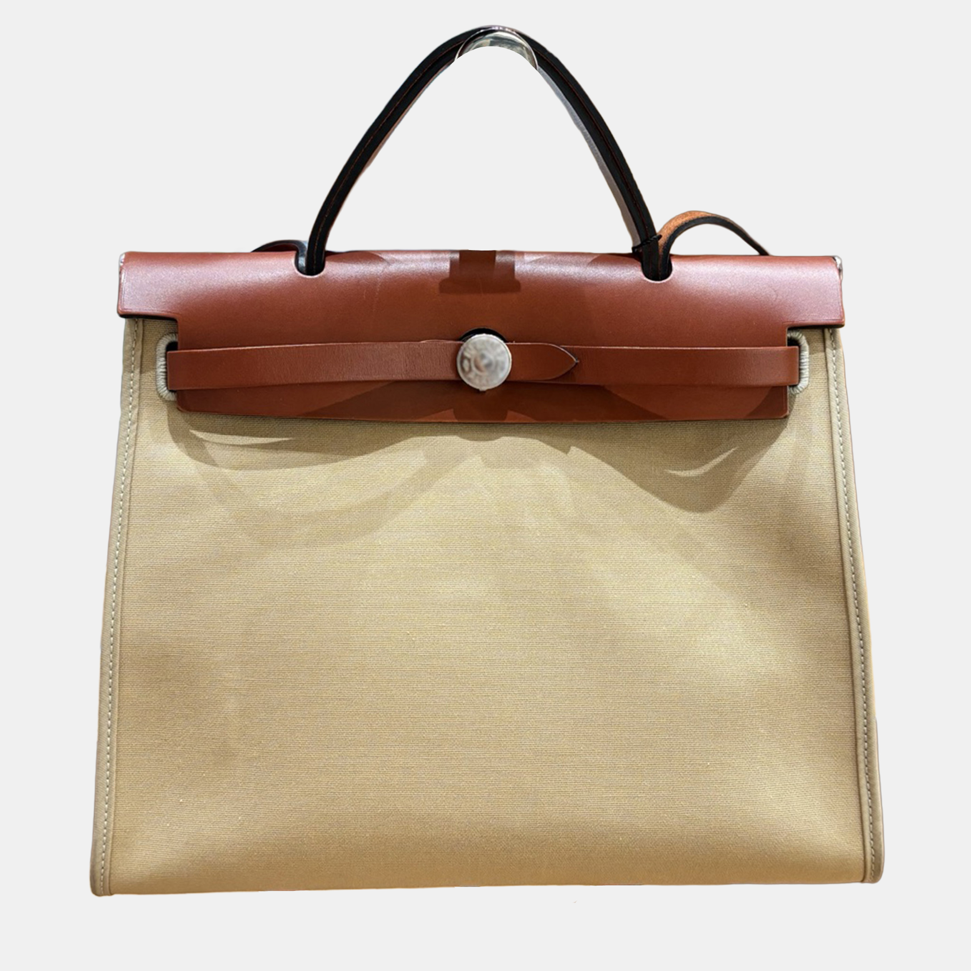 Pre-owned Hermes Herbag 31 Toile And Leather Handbag In Red