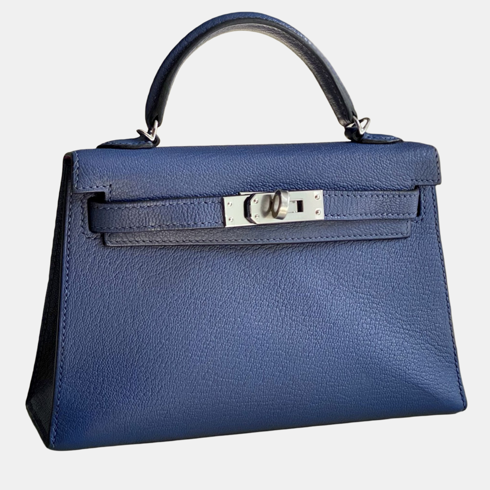 Pre-owned Hermes Kelly Ii Mini Agate Blue Leather Handbag