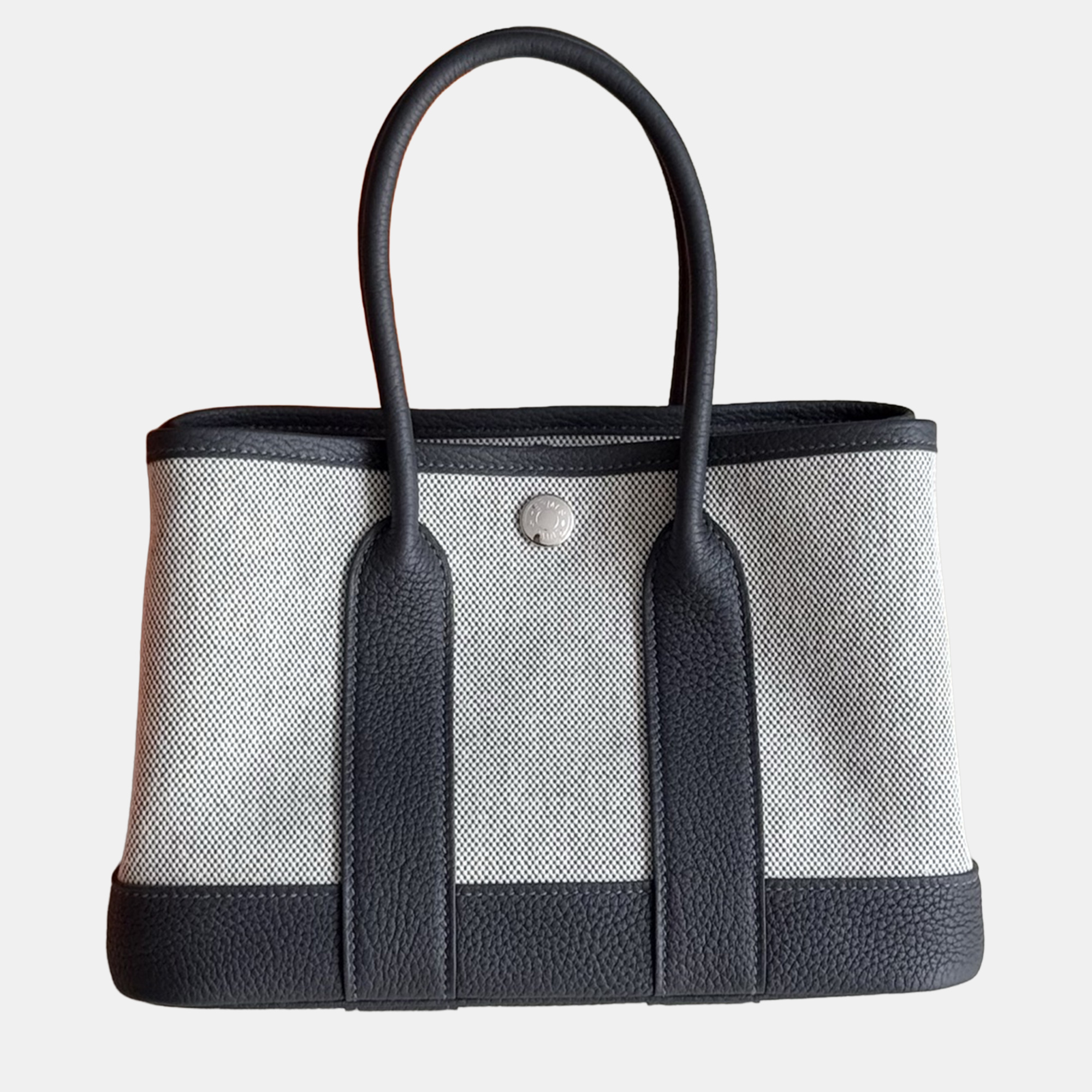 

Hermes Garden Party Mini Canvas and Leather Handbag, Grey