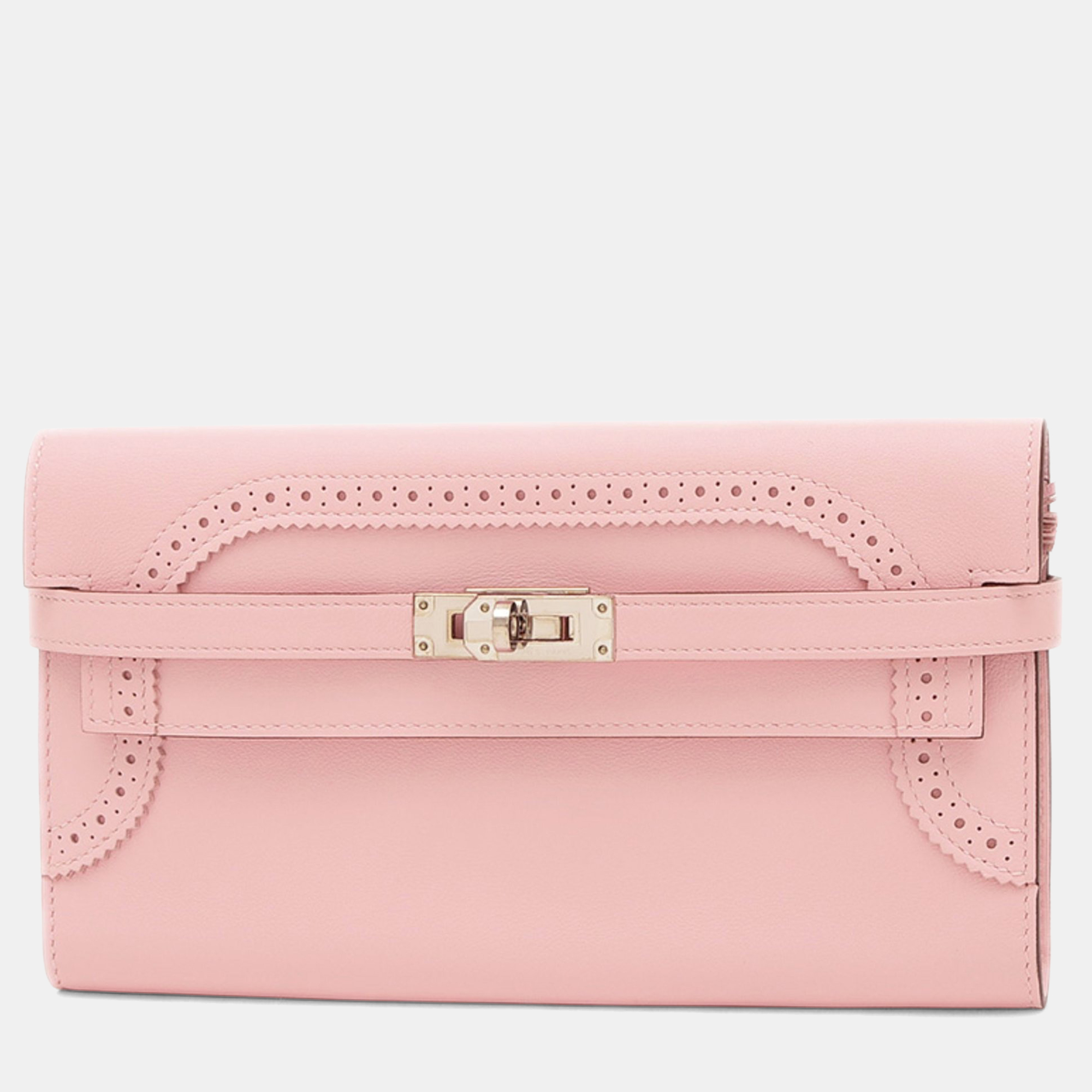 Pre-owned Hermes Kelly Wallet Gillies Long Rose Sakura Swift Leather In Pink