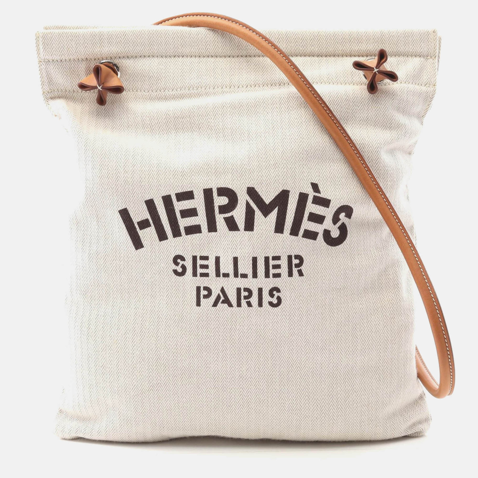 

Hermes Arena Beige/Brown Canvas Leather MM Crossbody Shoulder Bag