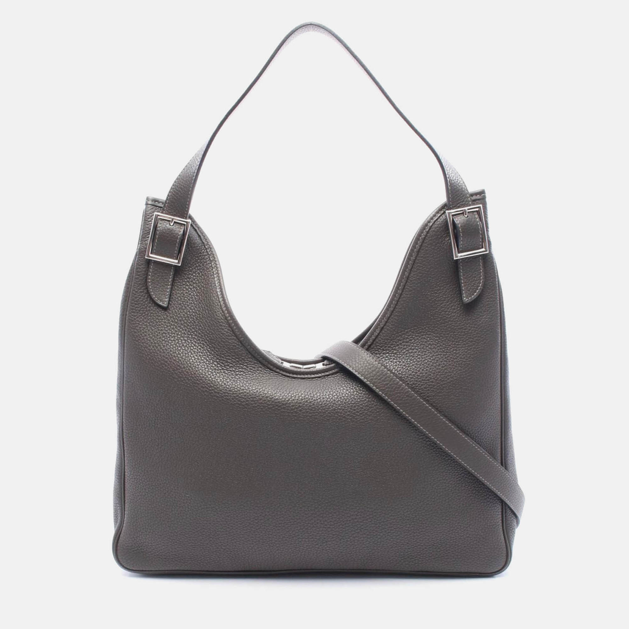 

Hermes Masai Gray Graphite Clemence Leather Shoulder Bag GM, Grey