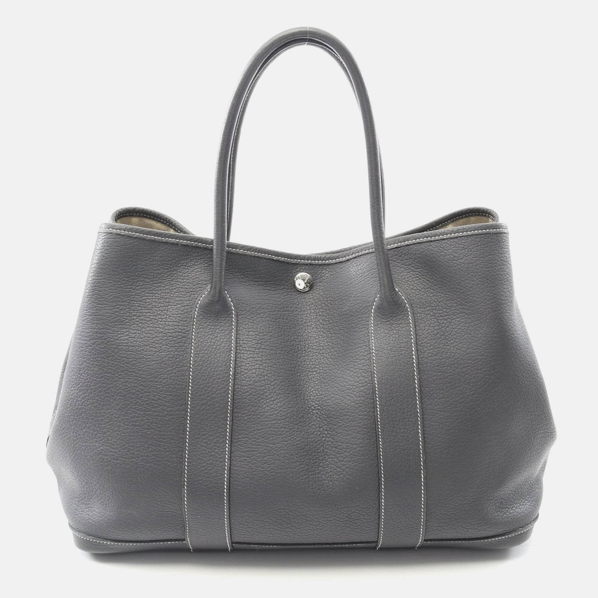 

Hermes Garden Party Gray Ardoise Negonda Leather K Tote PM, Grey