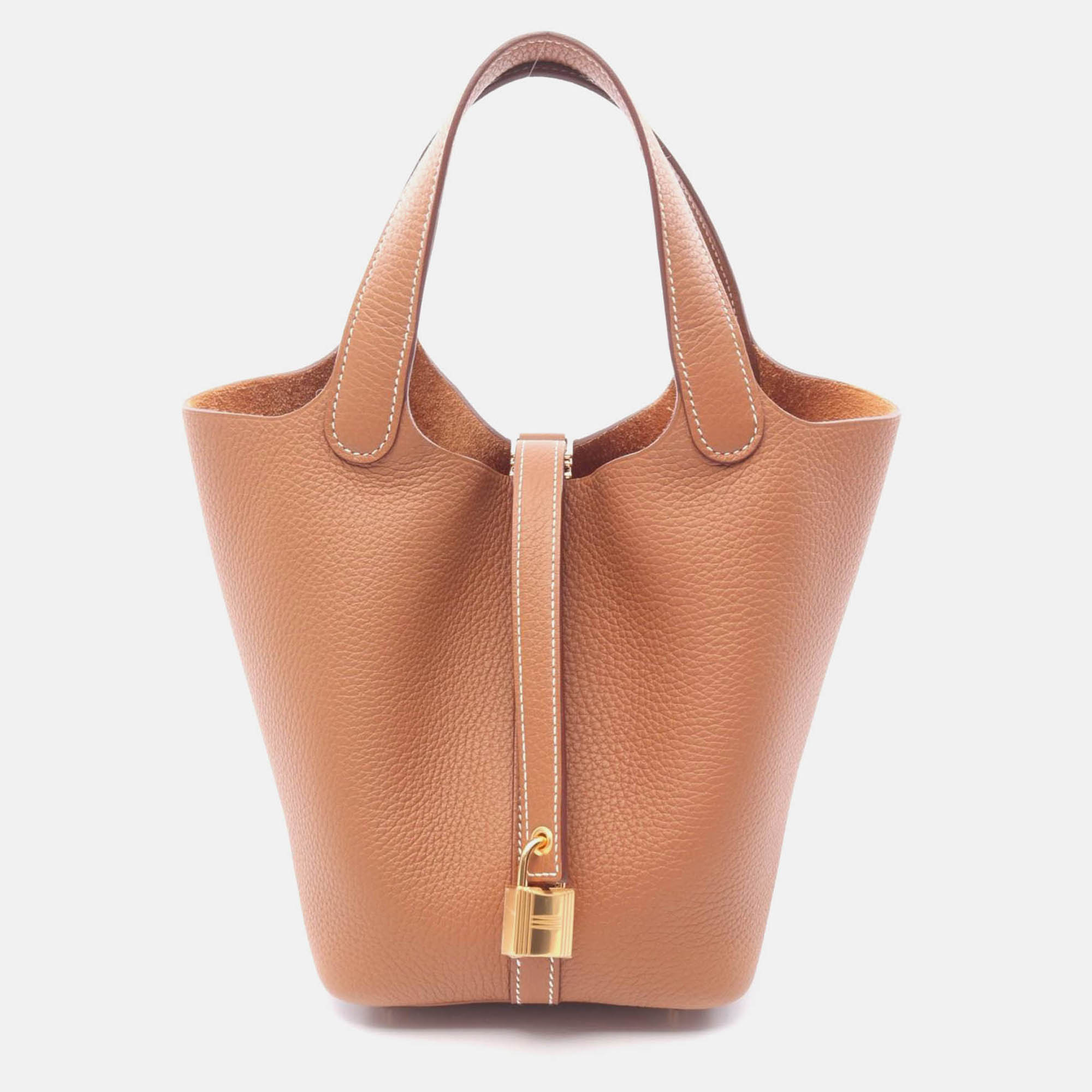 

Hermes Picotin Lock Gold Taurillon Clemence Leather Handbag PM