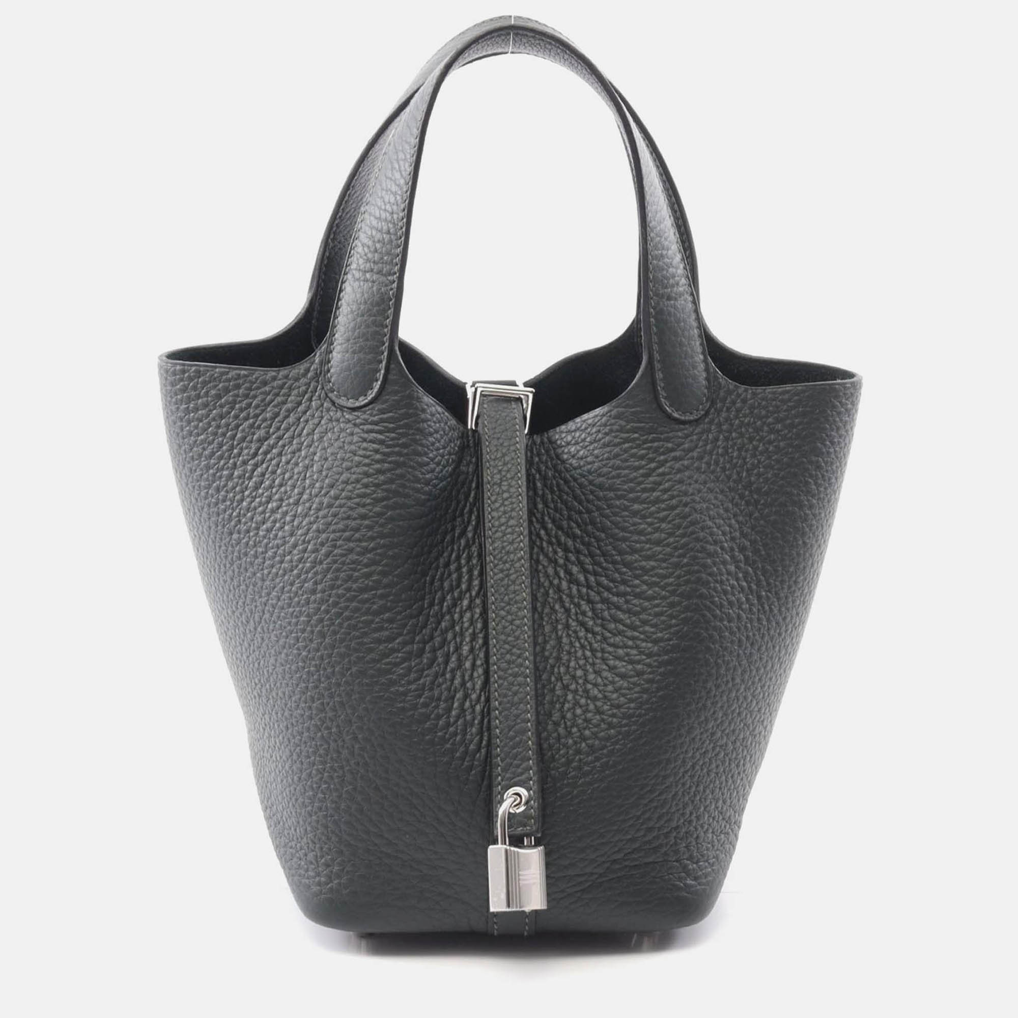 Pre-owned Hermes Picotin Lock Green Vert Fonce Clemence Leather Handbag Pm