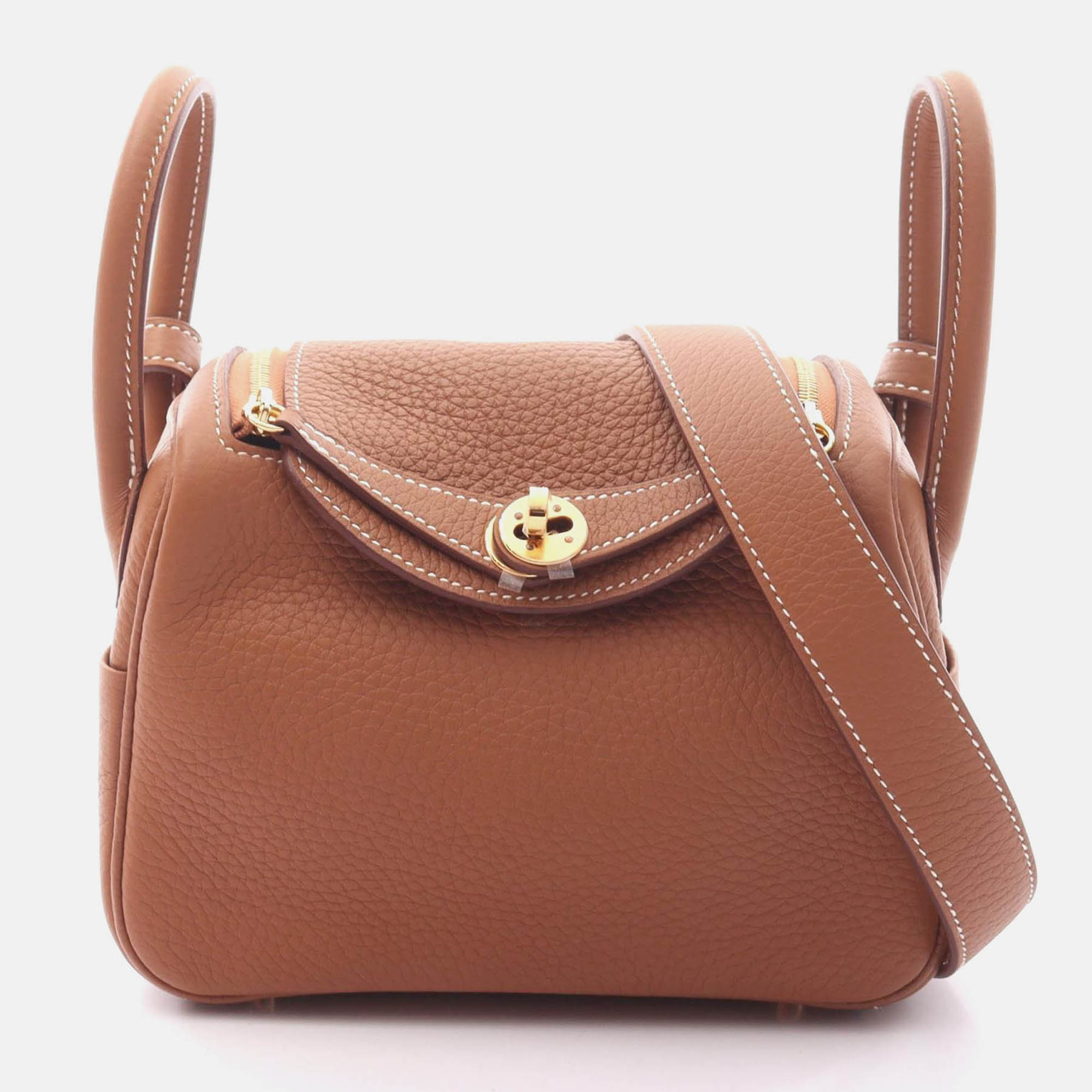 

Hermes Lindy Mini Gold Clemence Leather Shoulder Bag