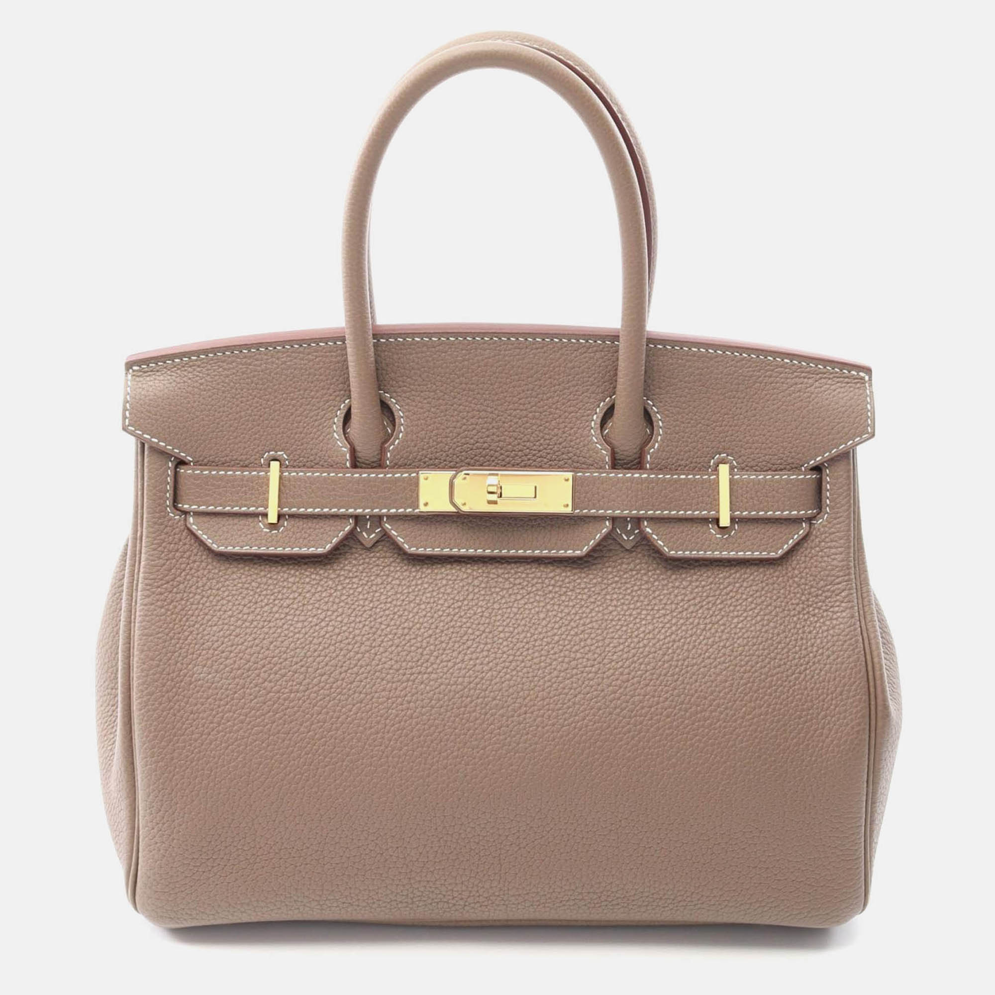 Pre-owned Hermes Birkin 30 Etoupe Grey Togo Leather Handbag In Brown