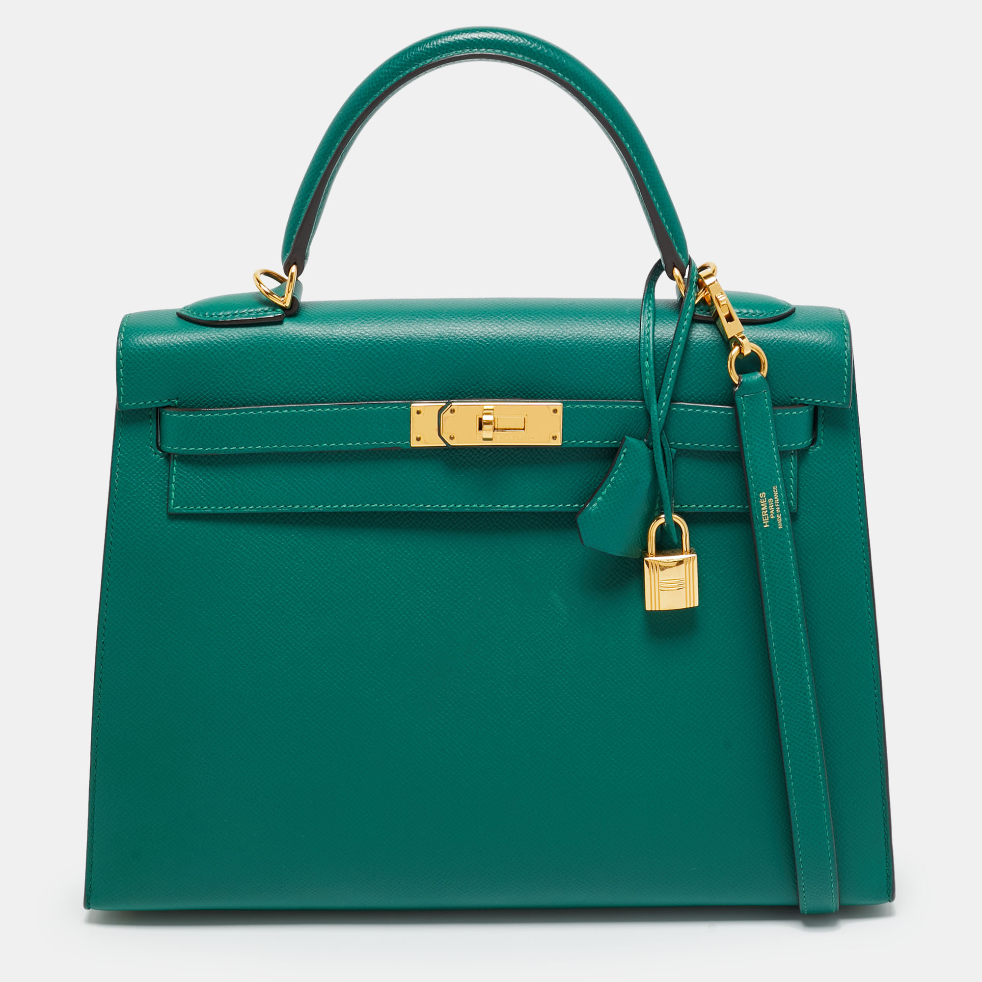 

Hermes Malachite Epsom Leather Gold Finish Kelly Sellier 32 Bag, Green