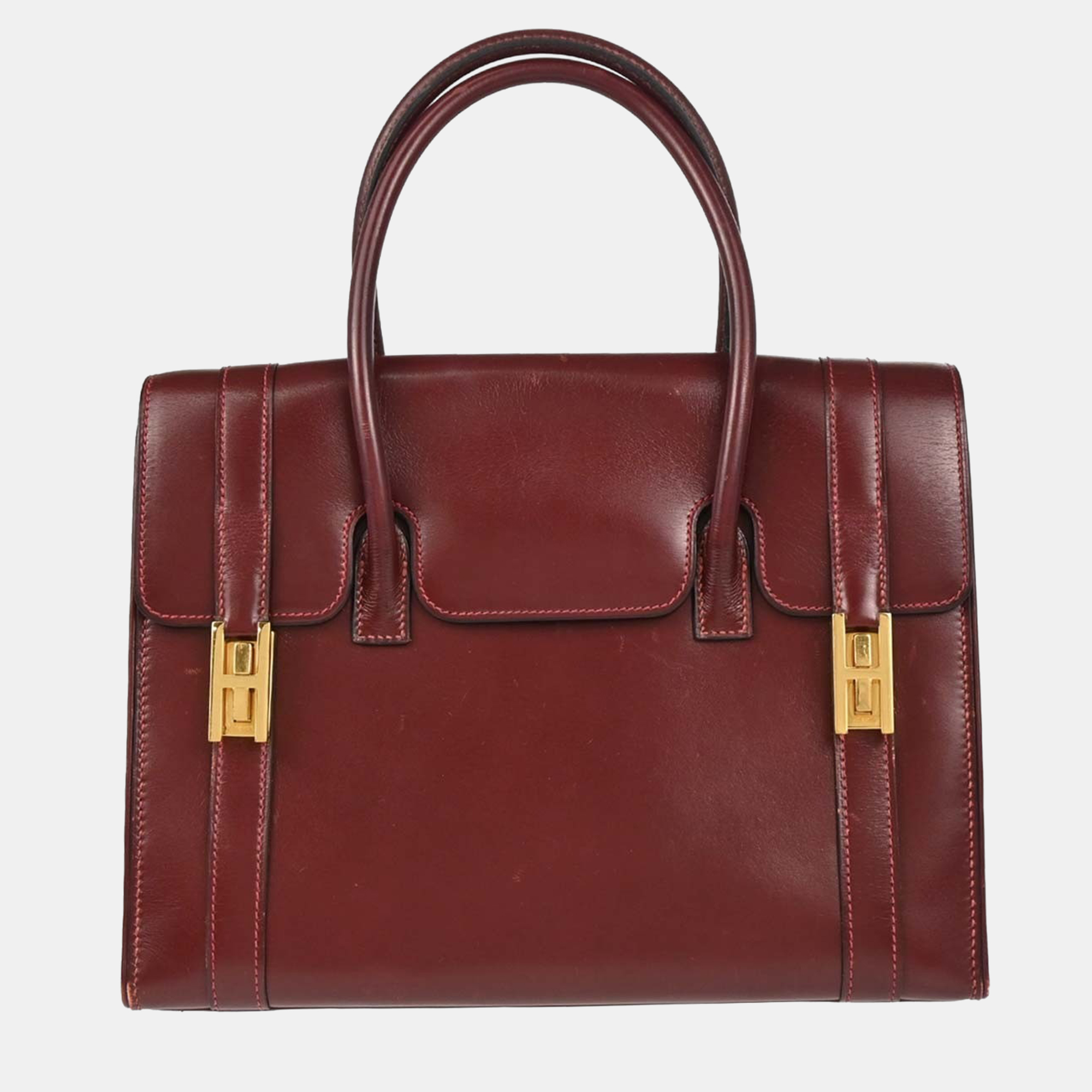 

Hermes Rouge H Box Calf Drag 27 Handbag, Burgundy