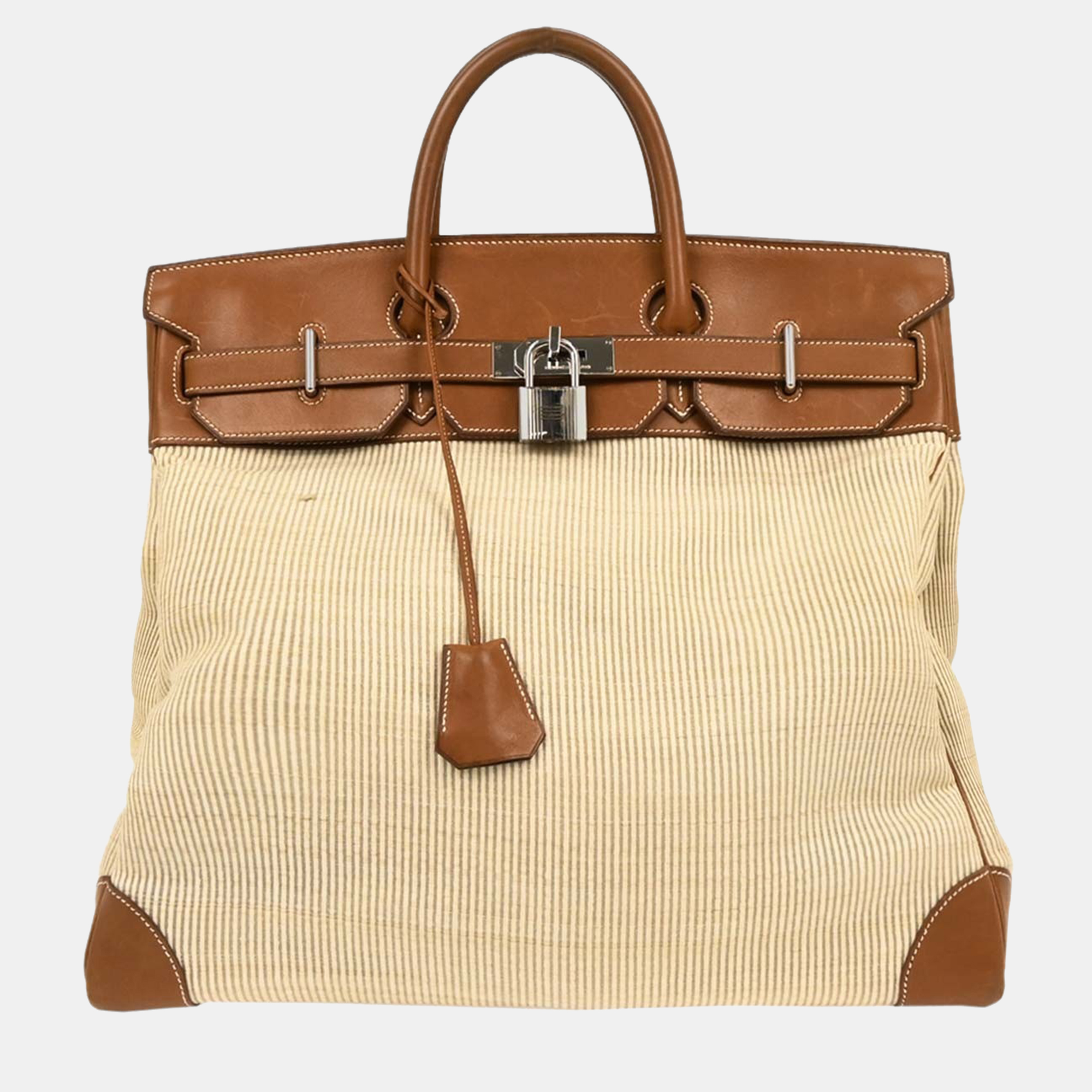 

Hermes Haut a Courroies Natural Gold Crinoline Barenia 45 Handbag, Beige