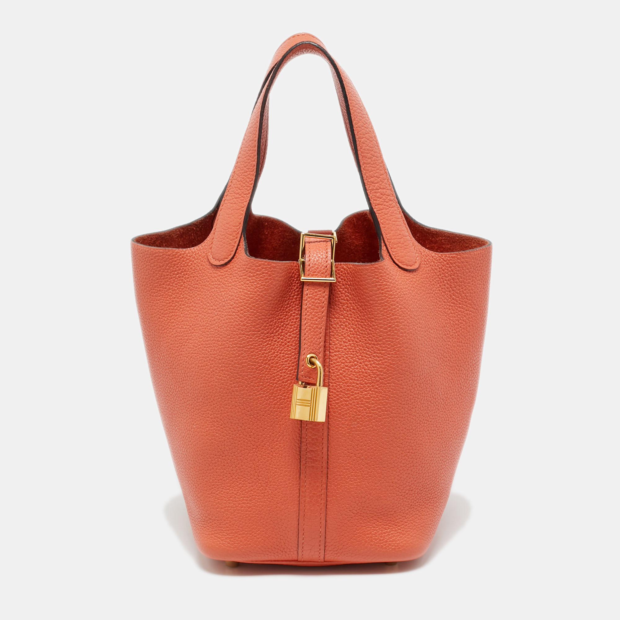 

Hermes Apricot Taurillon Clemence Leather Picotin Lock 18 Bag, Orange