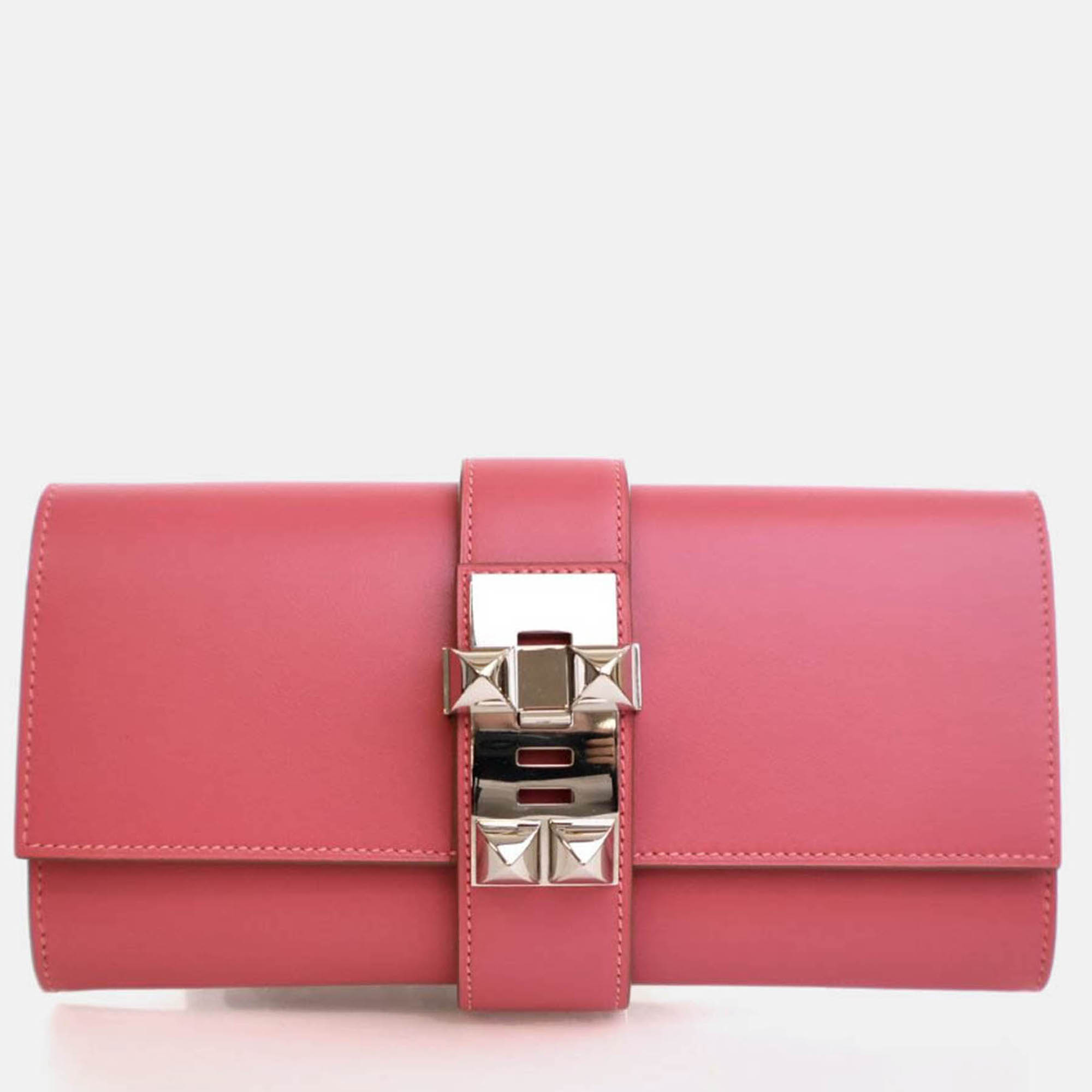 

Hermes Tadelakt Medor Rose Lipstick Clutch, Pink