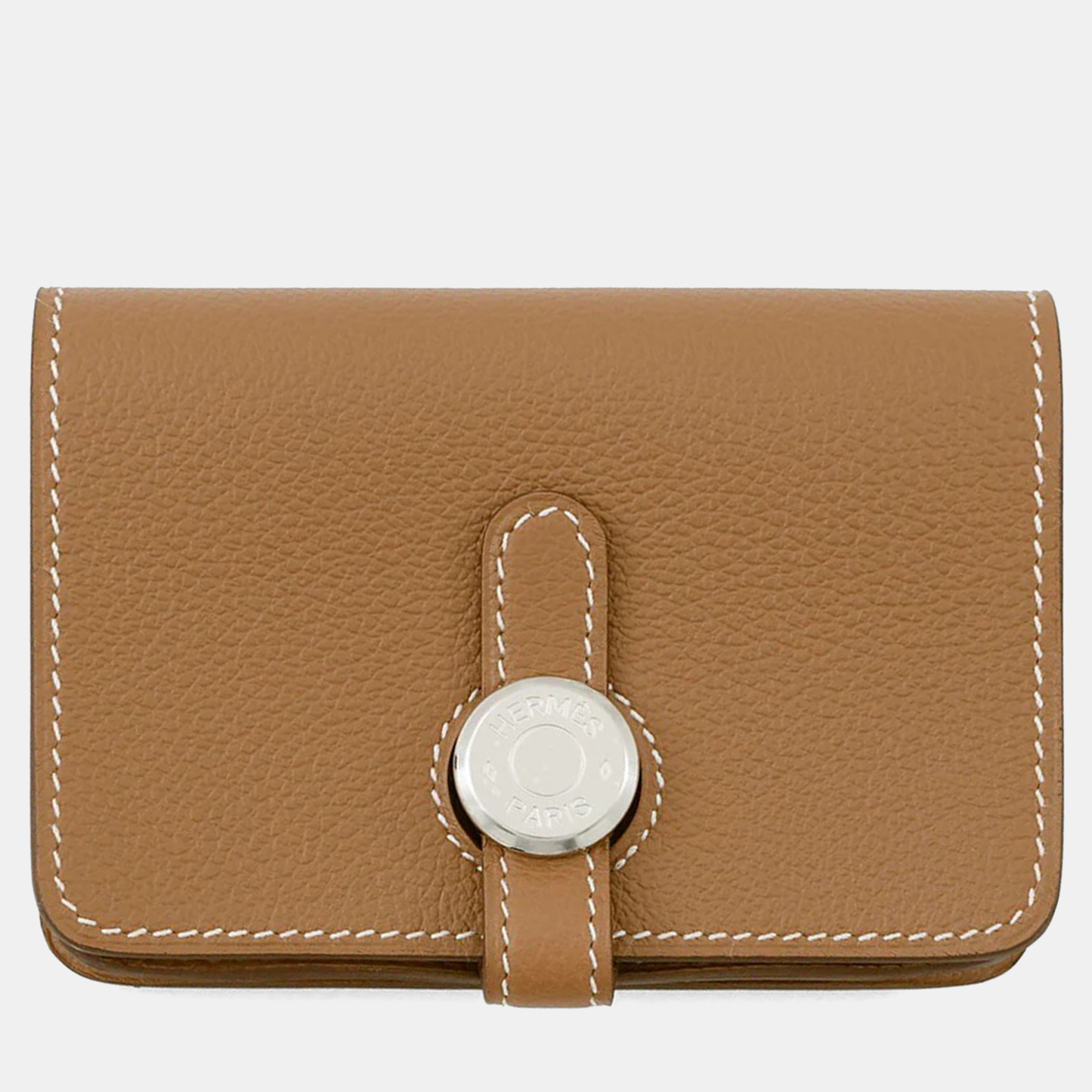 Pre-owned Hermes Dogon Card Case Gold Evercolor
