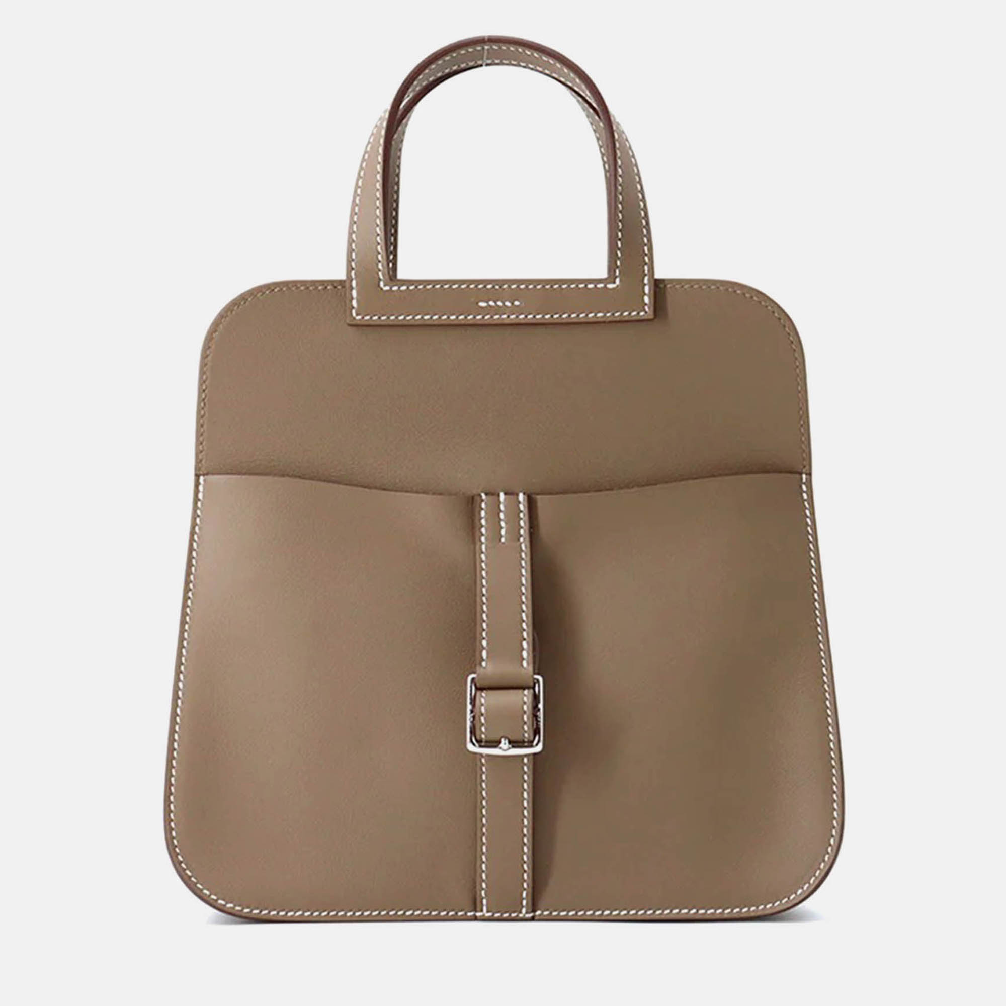 Pre-owned Hermes Halzan Mini Etoupe Swift Leather Bag In Brown