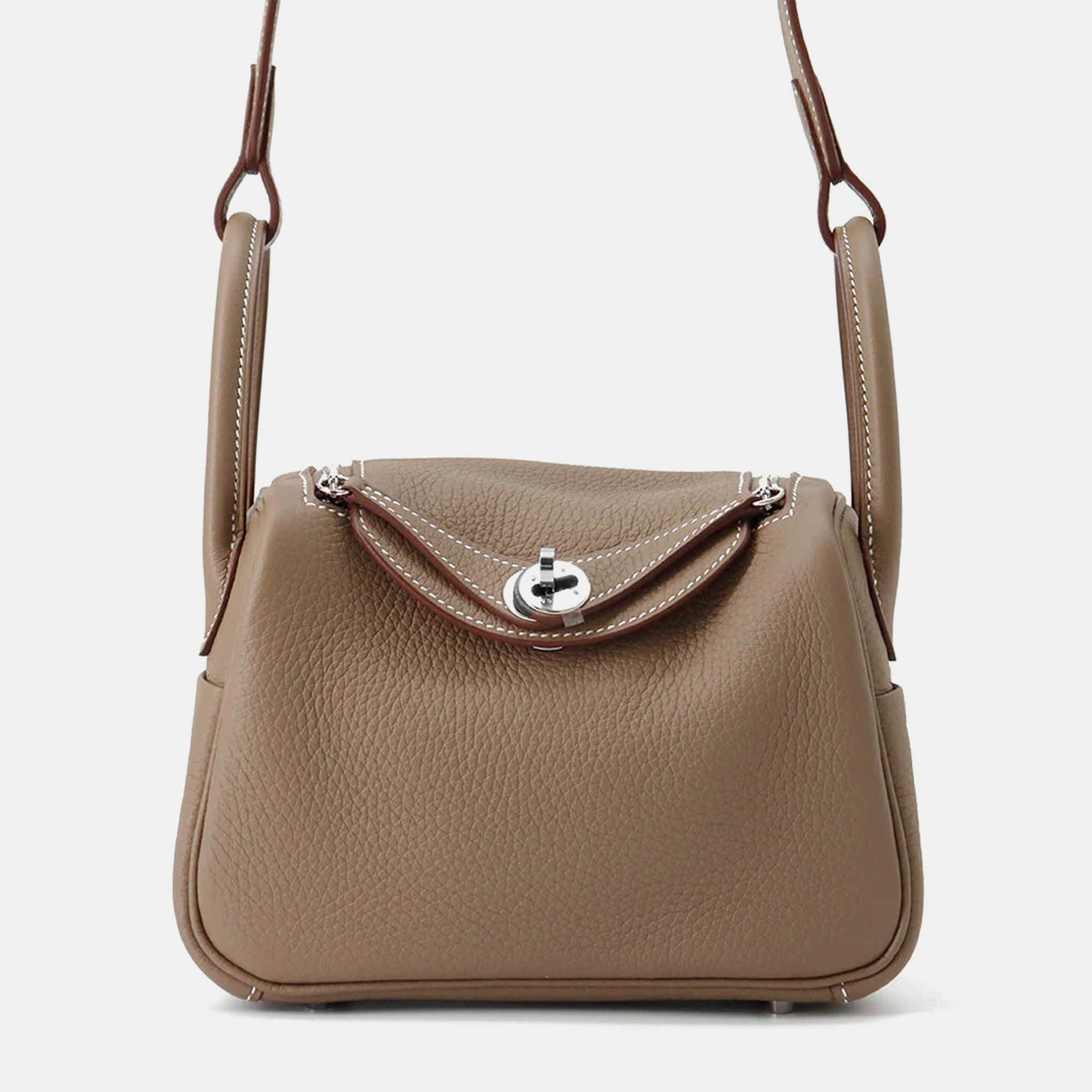

Hermes Lindy Mini Etoupe Taurillon Clemence Bag, Brown