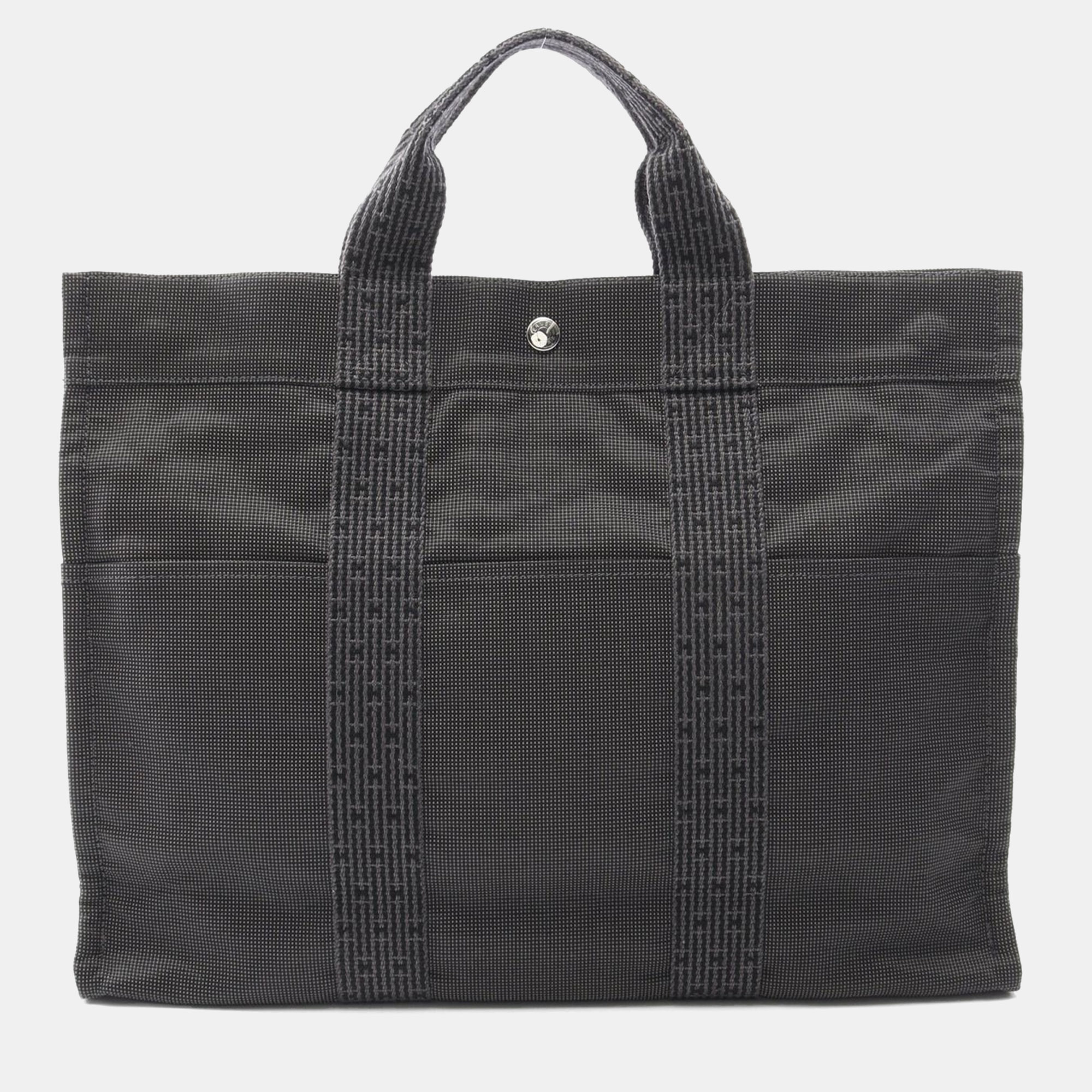 Pre-owned Hermes Herline Gray Nylon Canvas Tote Mm