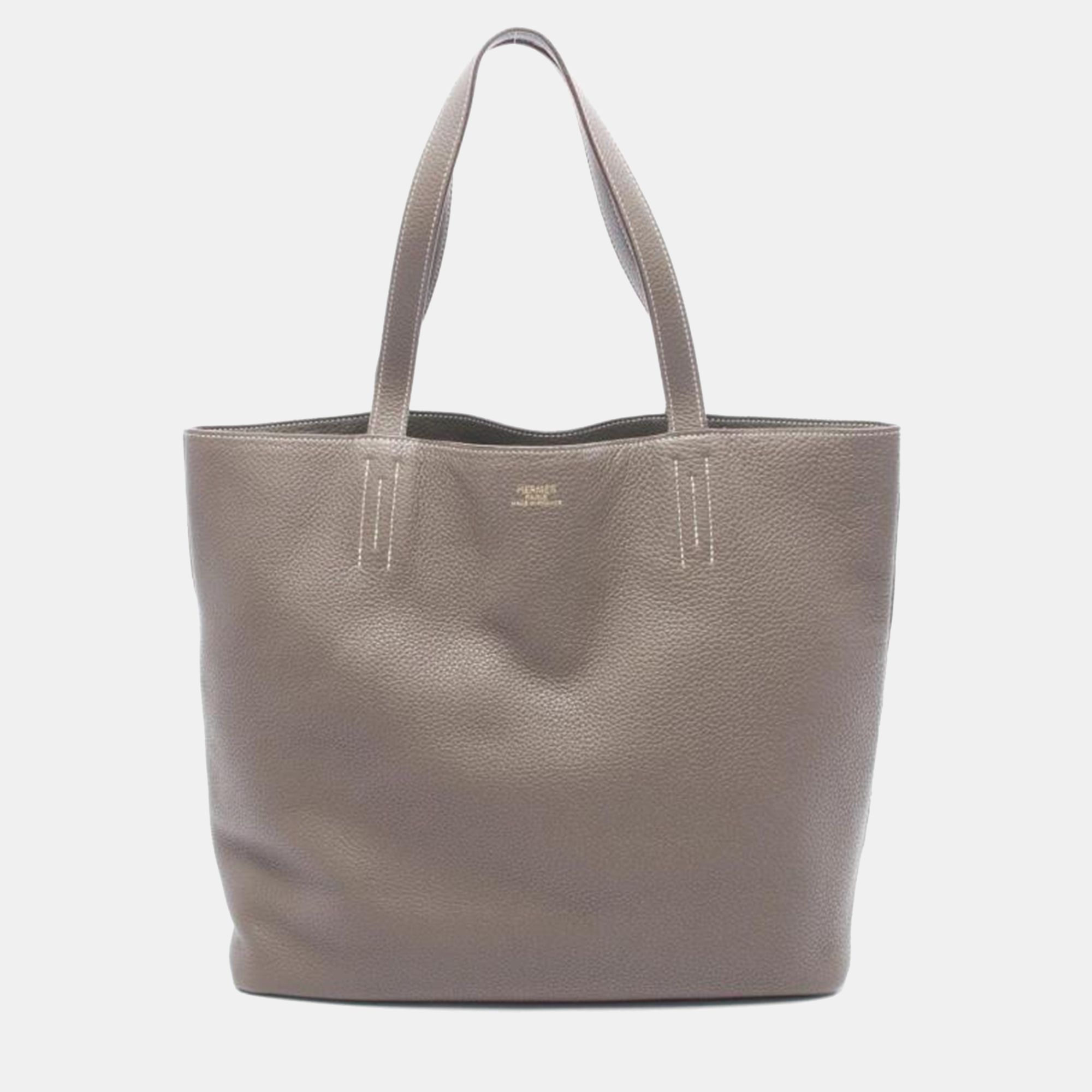 

Hermes Double Sens 36 Beige Etoupe Etain Clemence Leather Tote Bag, Grey