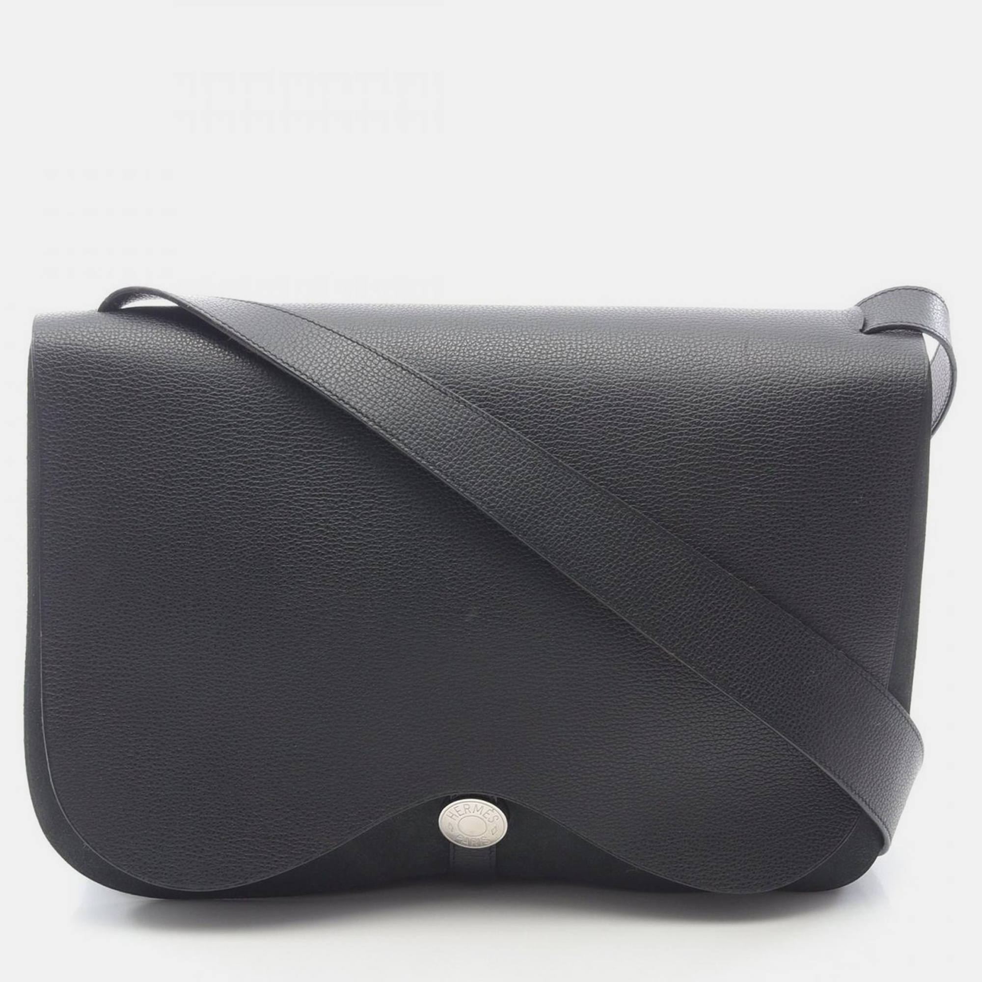 

Hermes Sac Colorado Black Toile Chevrons Canvas Leather Shoulder Bag GM