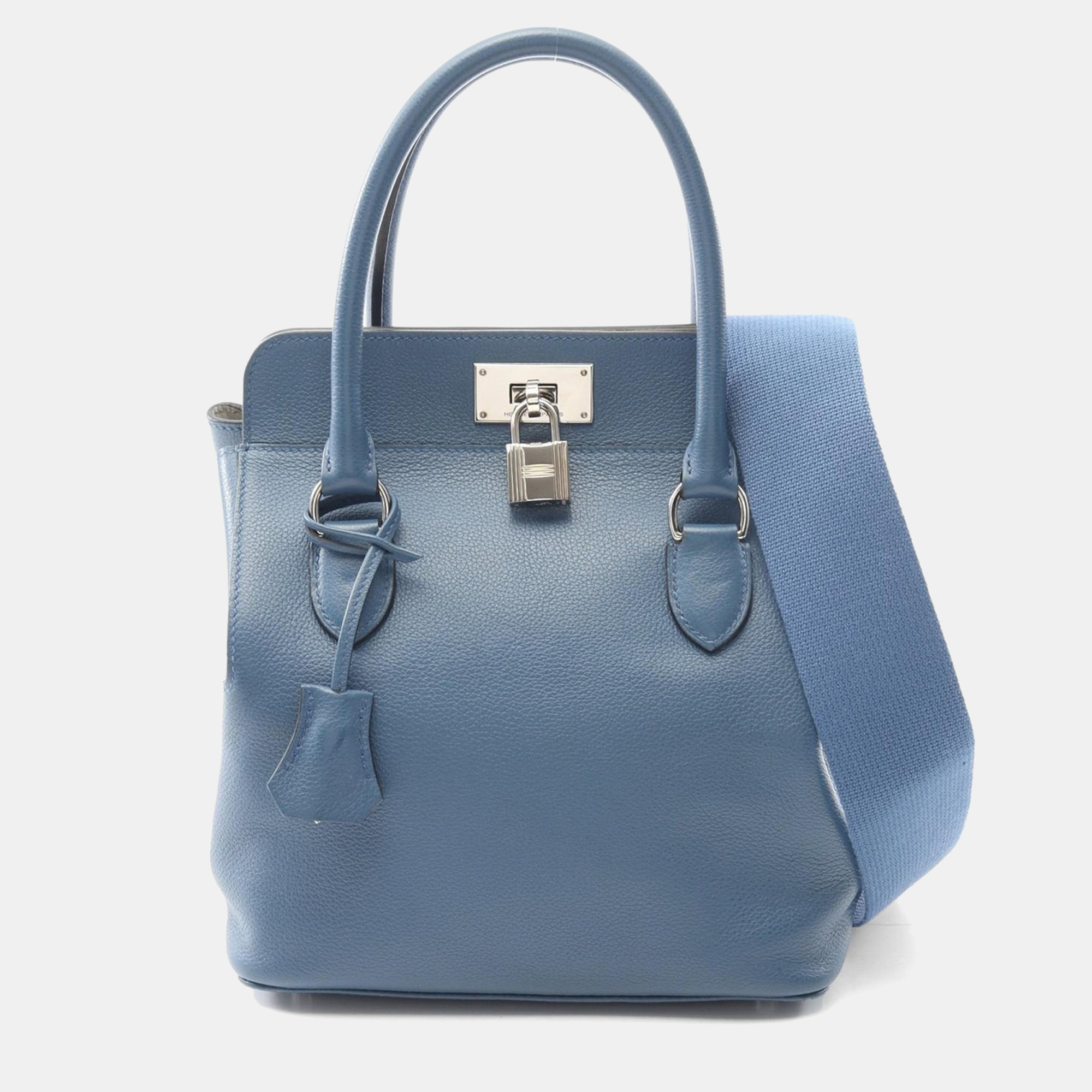 

Hermes Toolbox 26 Verso Blue Agate Evercolor Leather Handbag