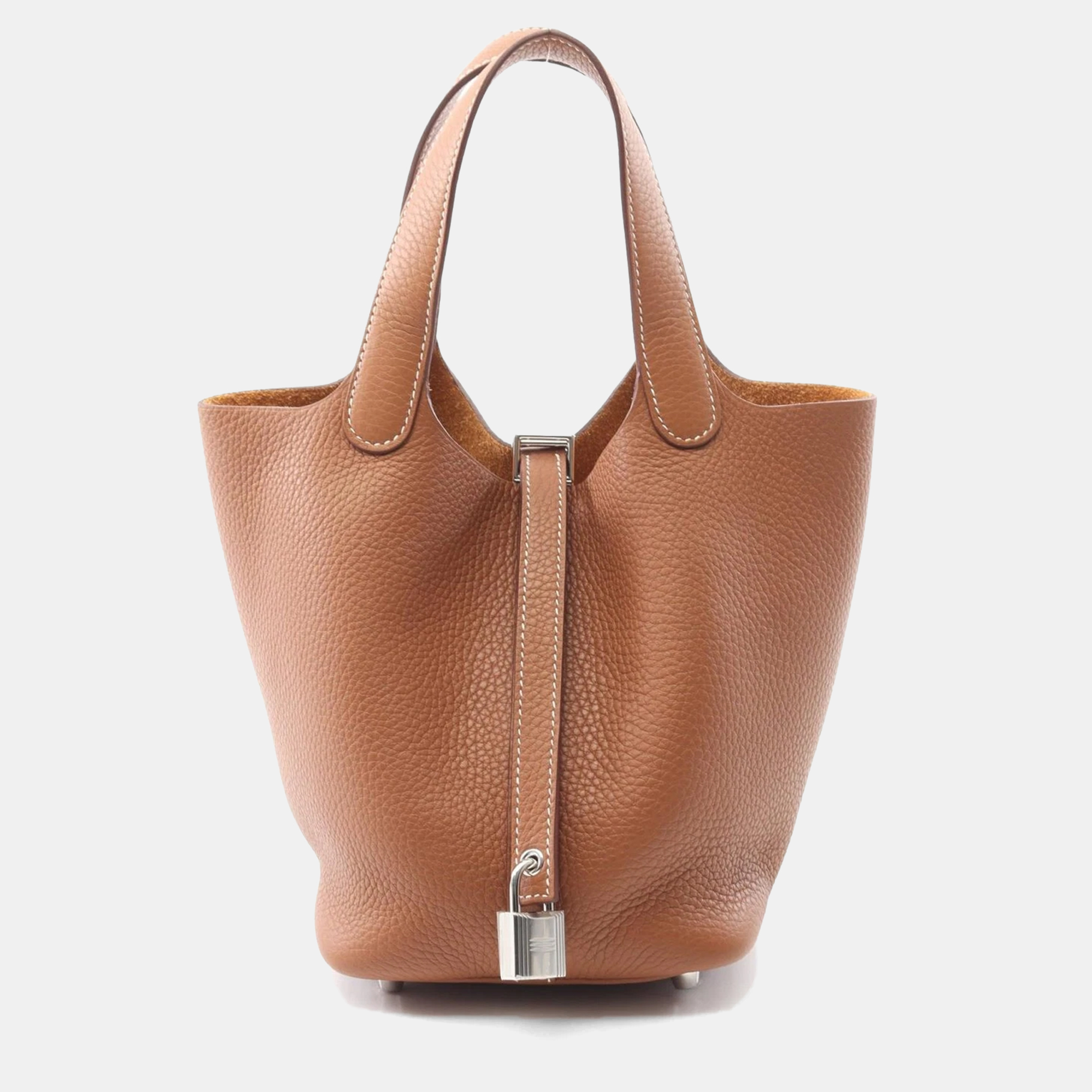 Pre-owned Hermes Picotin Lock Pm Handbag Clemence Leather Brown Gold