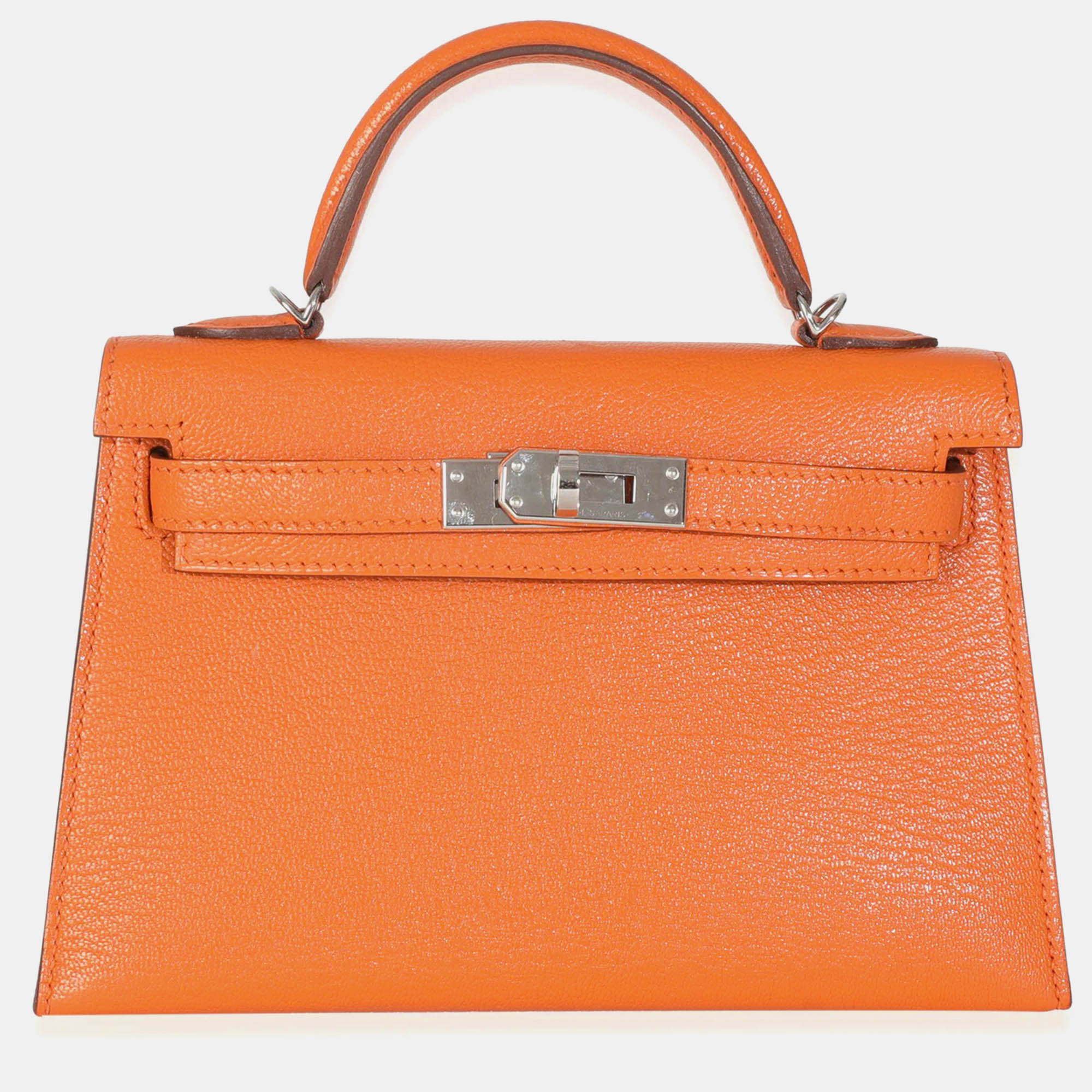 Pre-owned Hermes Sellier Mini Kelly 20 Feu Verso Mysore Chevre Bag In Orange