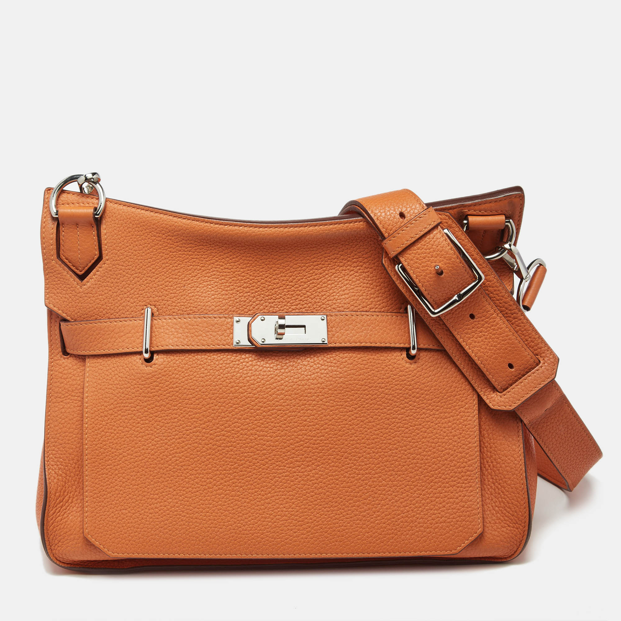 

Hermes Orange Taurillon Clemence Leather Palladium Finish Jypsiere 34 Bag