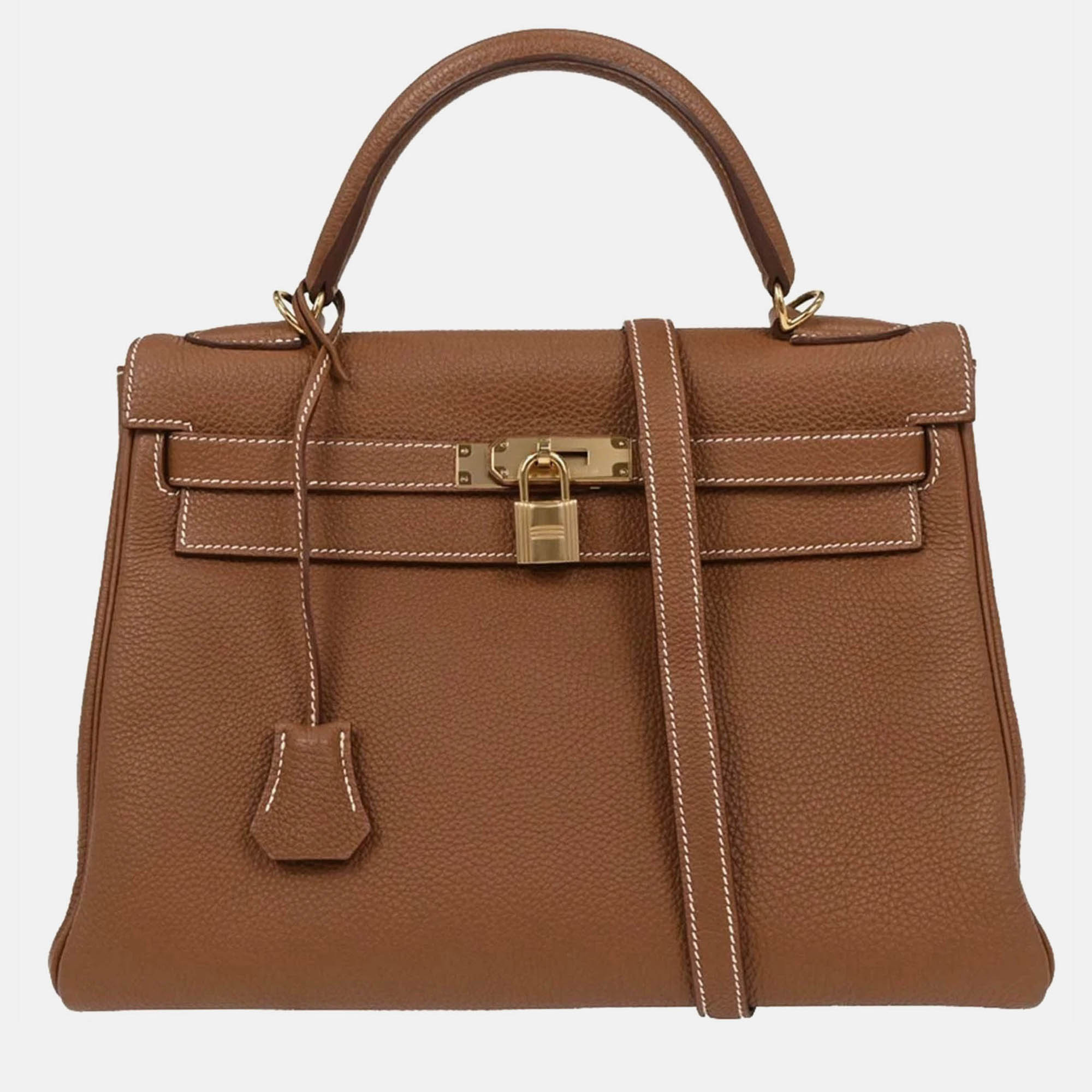 

Hermes Kelly 32 Retourne Taurillon Clemence Handbag, Gold