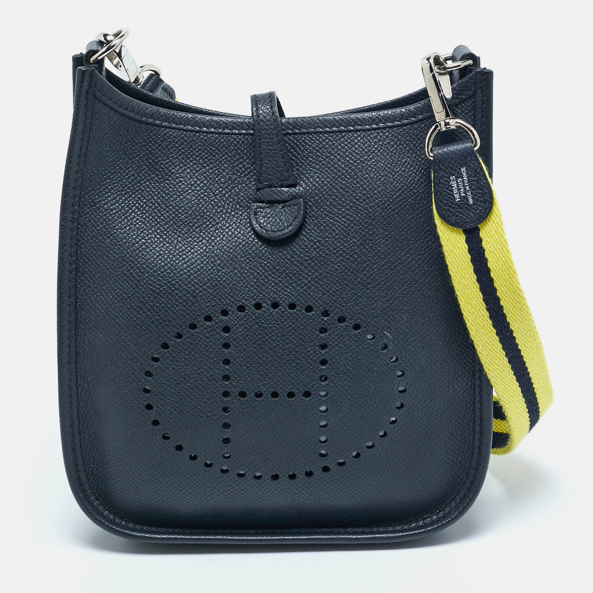 

Hermes Bleu Indigo/Lime Epsom Leather Evelyne Amazone TPM Bag, Navy blue