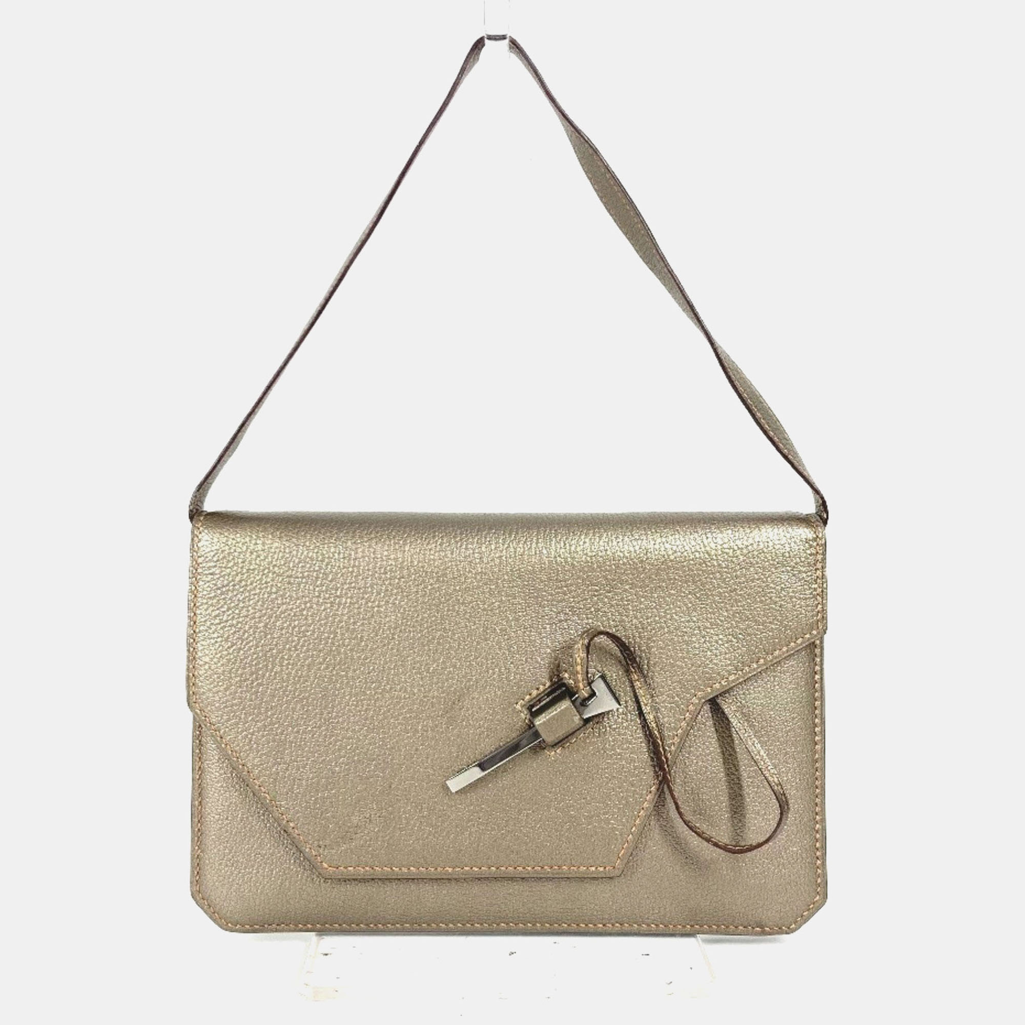 

Hermes 2005 Envelope Shoulder Handbag Bag Accessory Pouch Chevre Gold