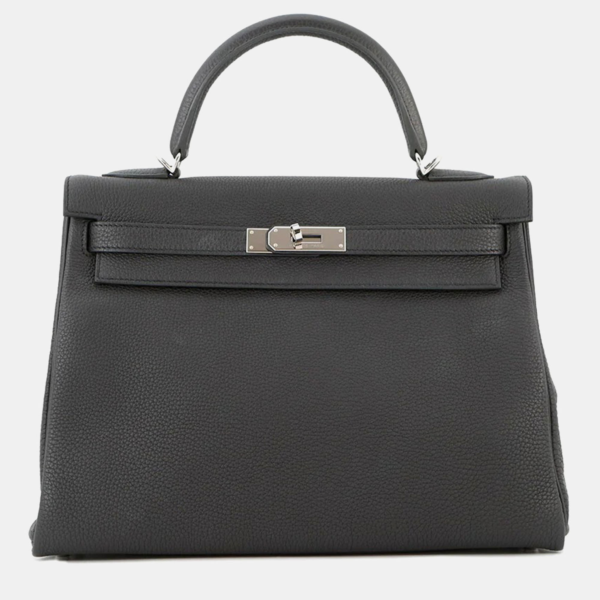 Pre-owned Hermes Kelly Retourne 32 Black Togo Leather Bag