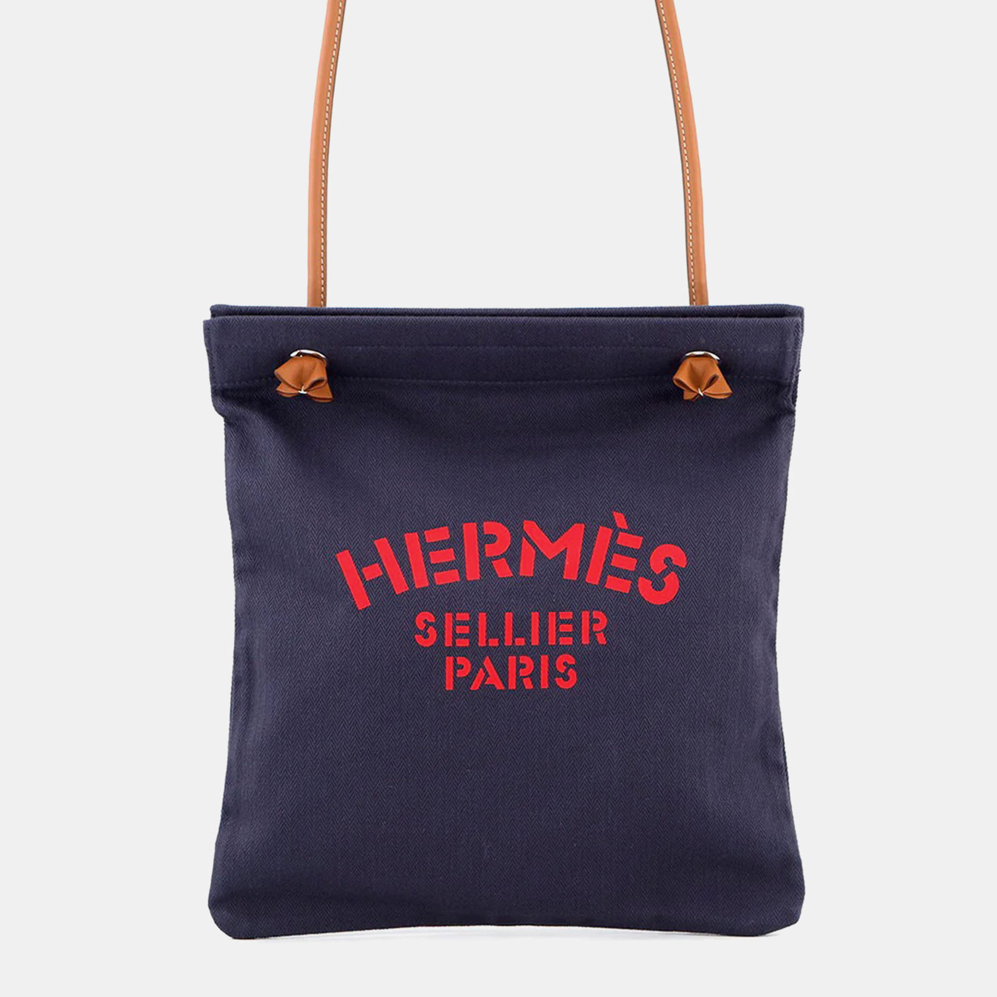 

Hermes Sac Aline Blue Indigo/Gold Toile Chevrons Barenia Leather Size Mm, Navy blue