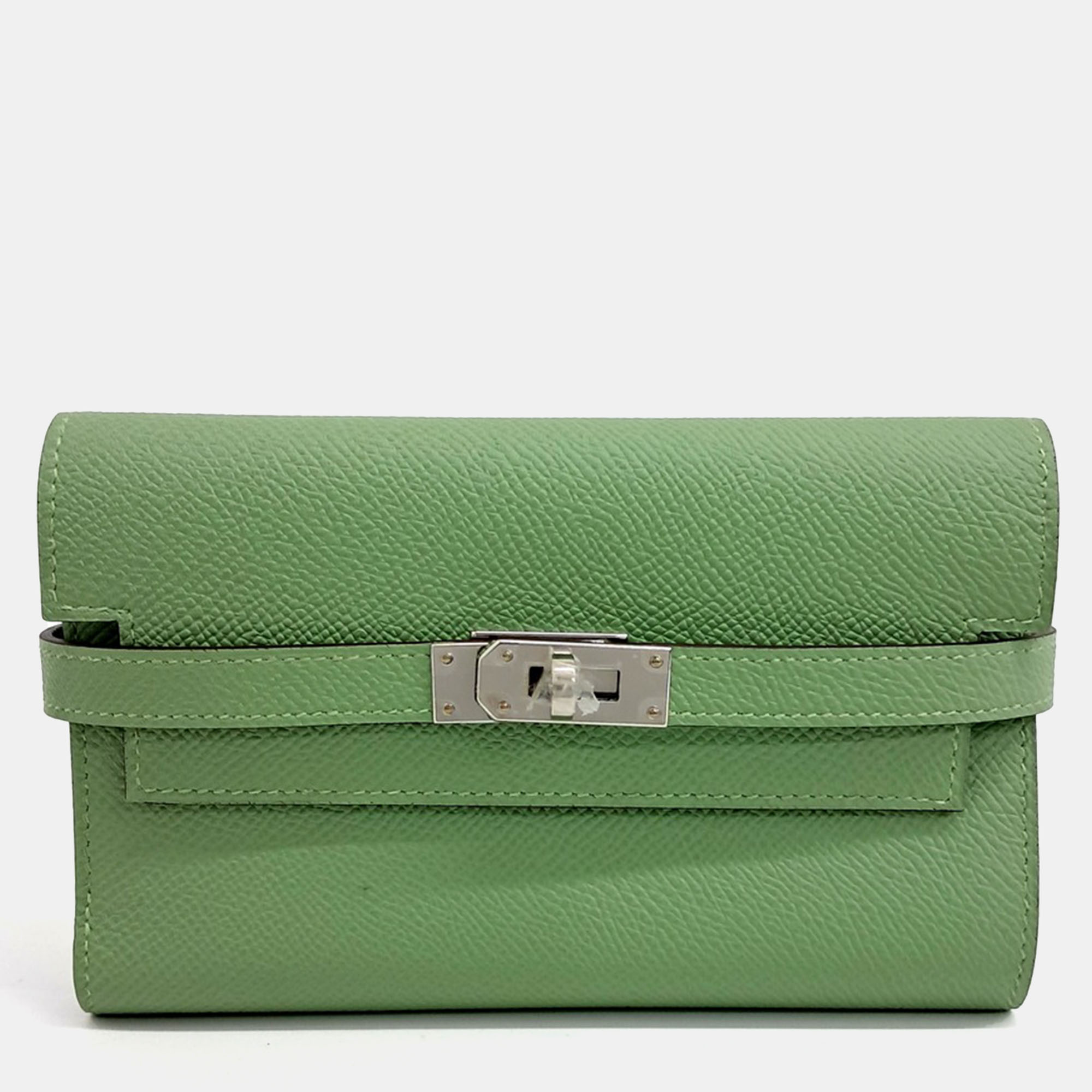 Pre-owned Hermes Green Leather Kelly Medium Wallet