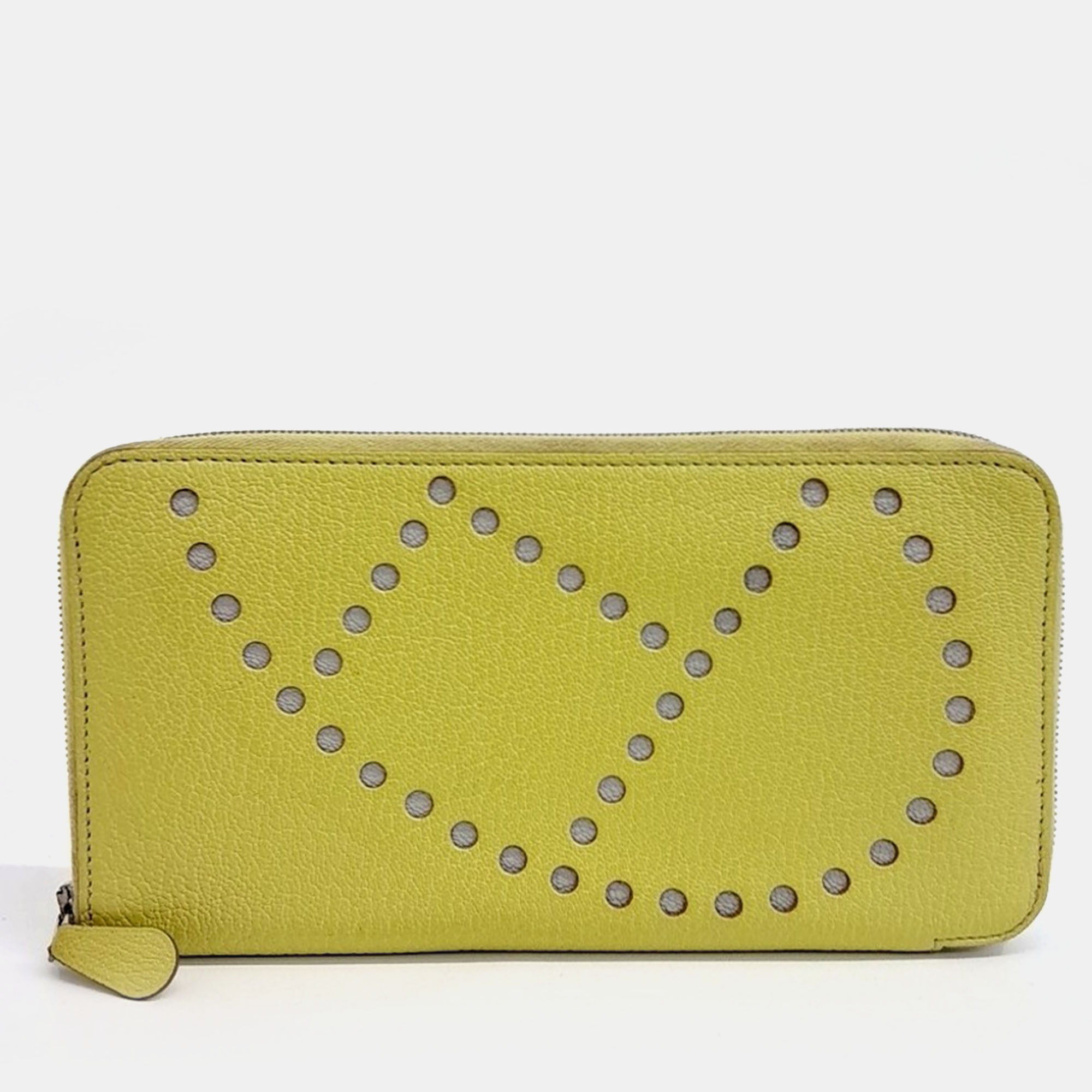 Pre-owned Hermes Yellow Leather Long Wallet