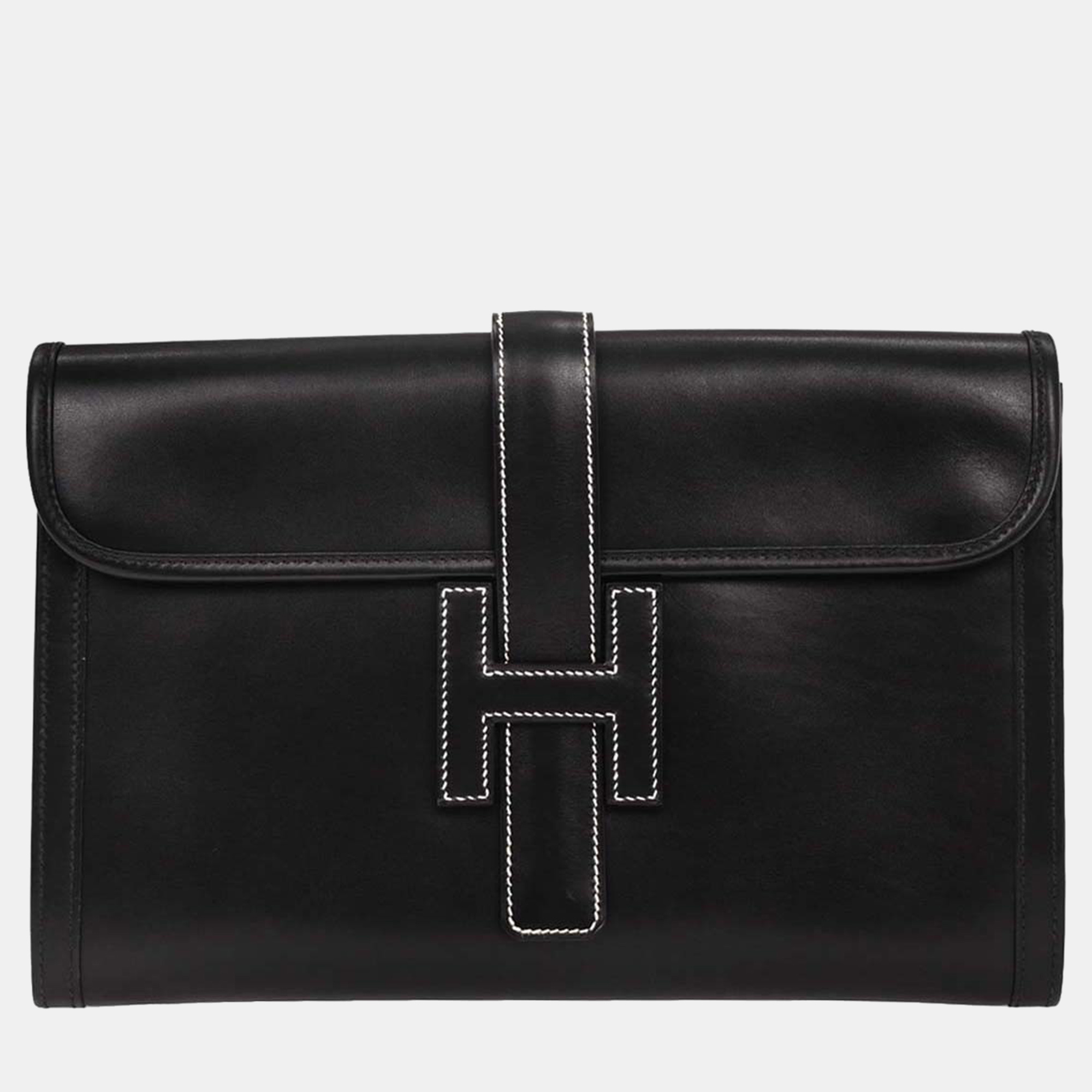 Pre-owned Hermes Black Box Calf Jige Pm Clutch Bag