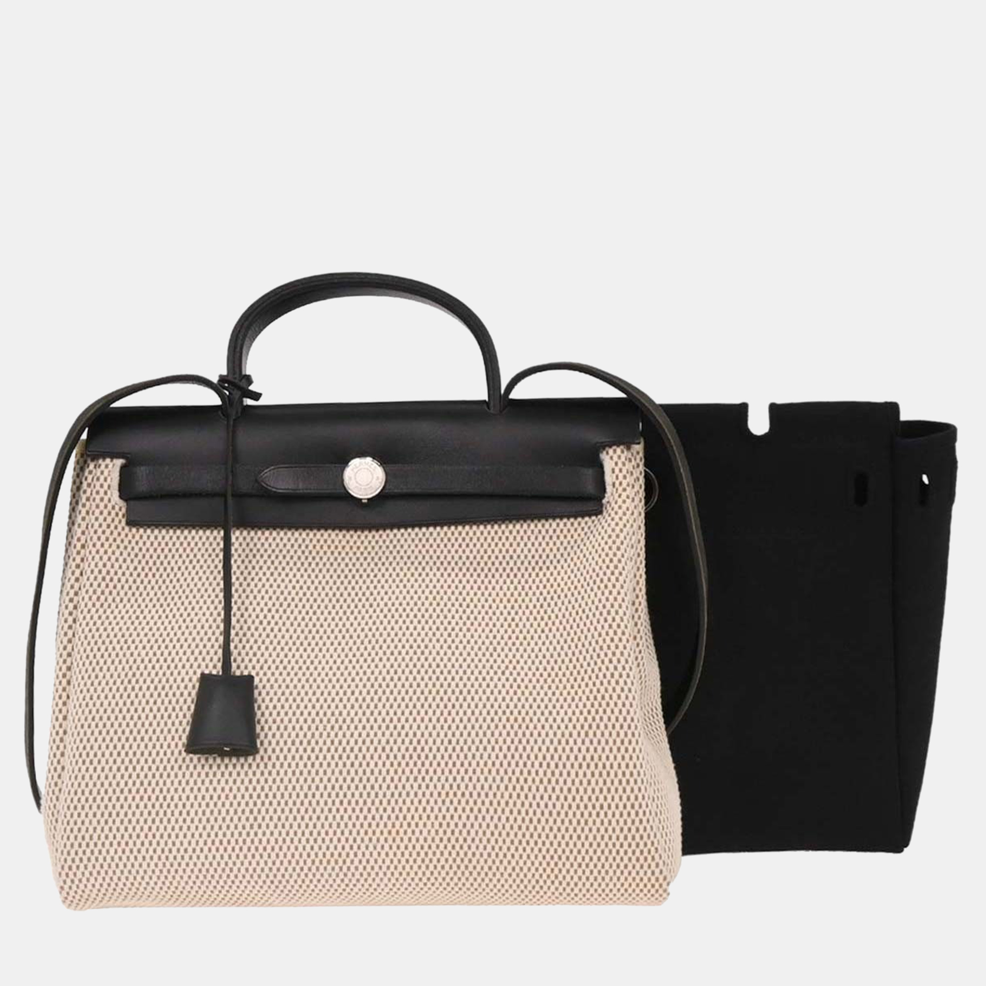 

Hermes Black Natrural Toile GM Officier Herbag PM 2 in 1 Handbag, Beige