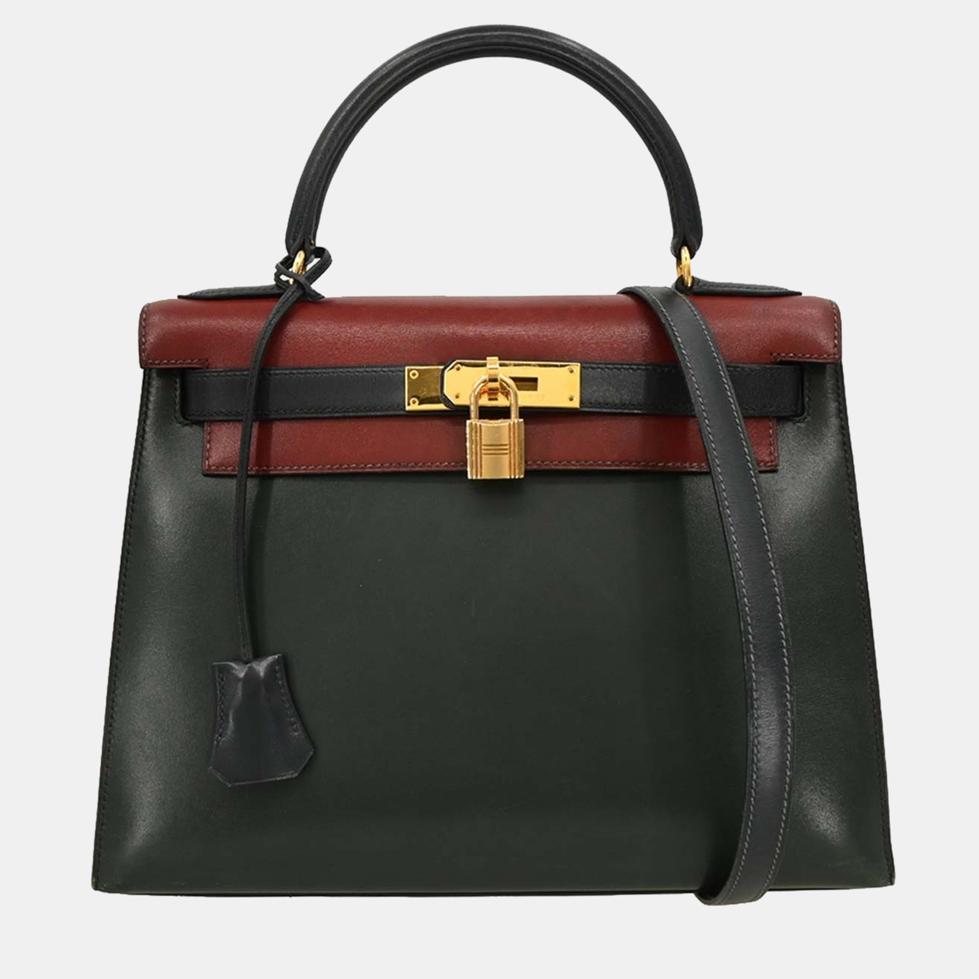 

Hermes Black Rouge H Box Calf Kelly 28 Sellier 2way Handbag